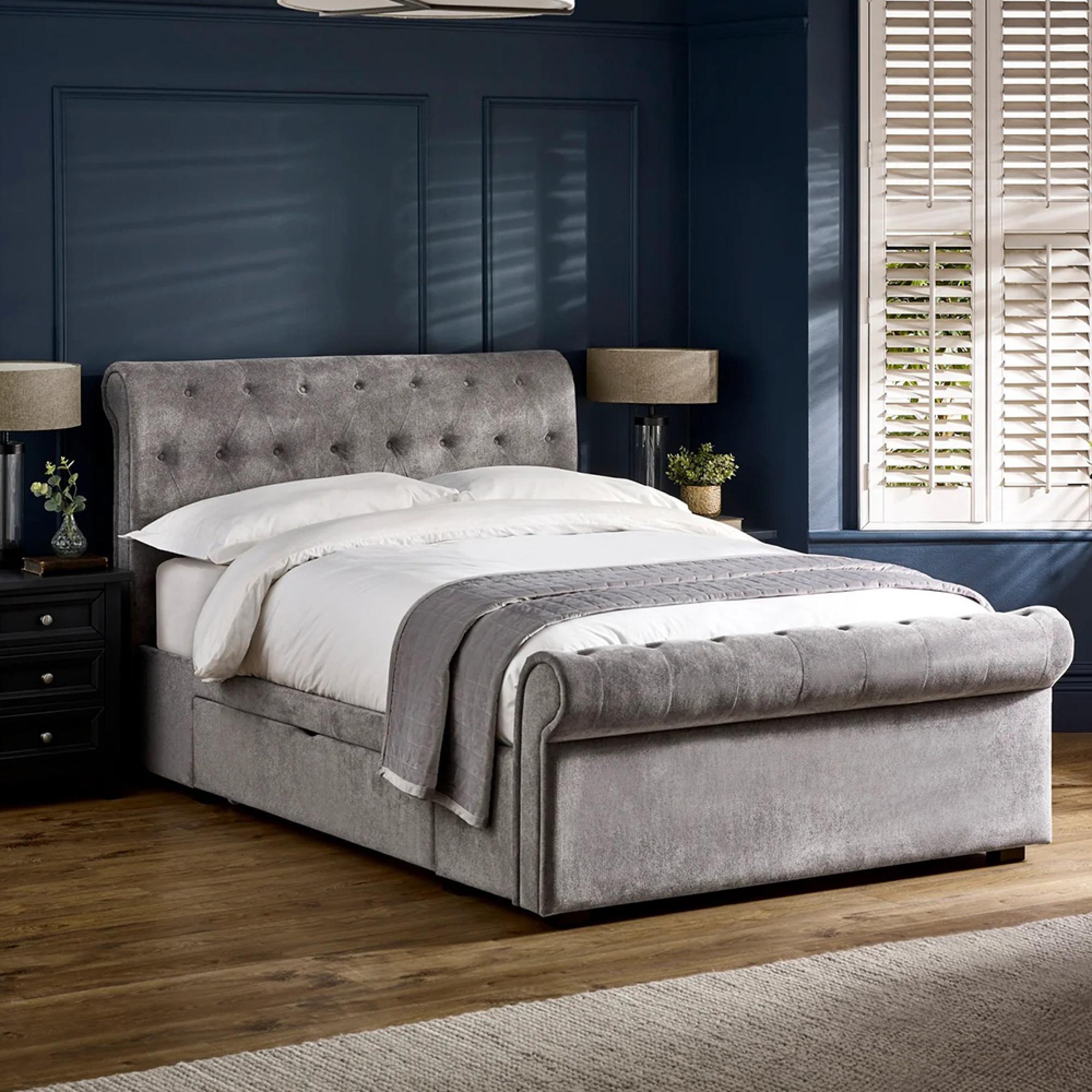 Ravello Storage Bed - 2 Drawer - Grey - Fabric - Sizes Available