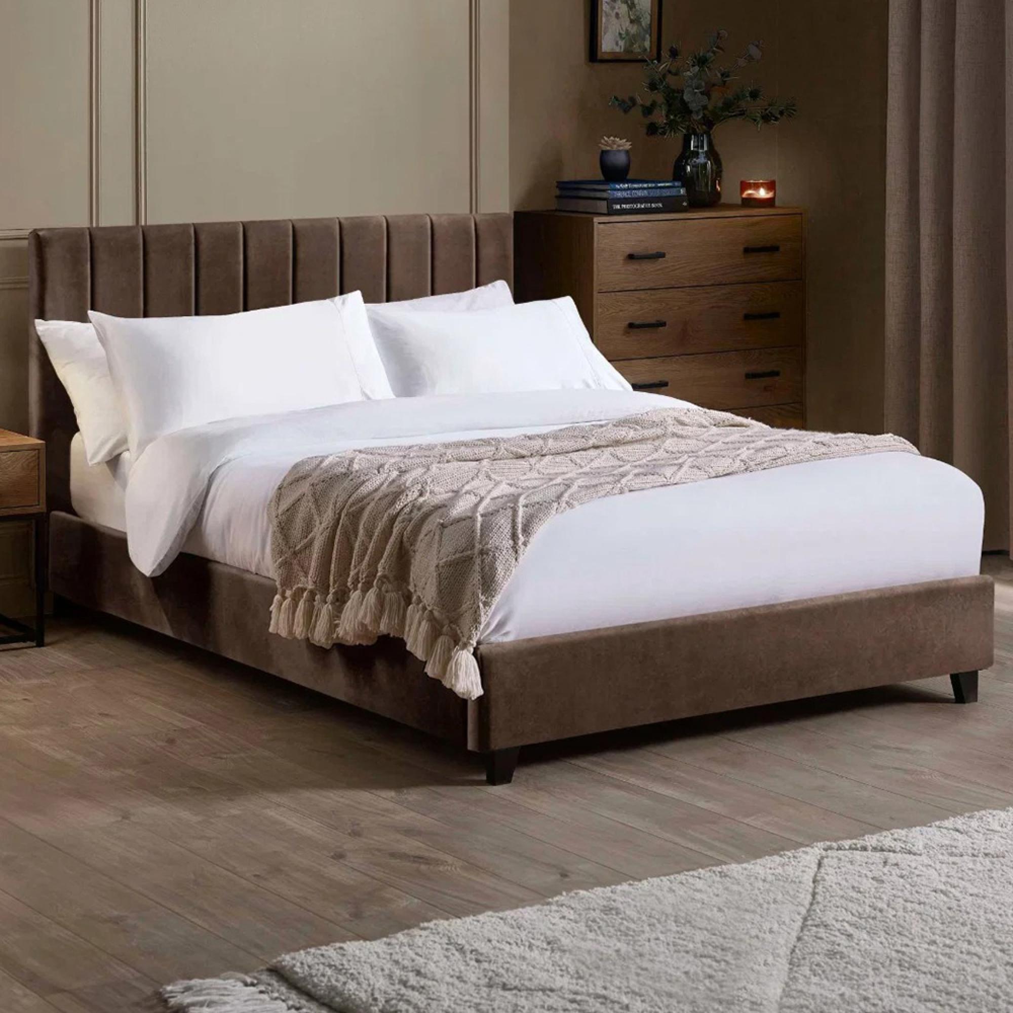 Aylen Bed - Chocolate Brown Velvet - Fabric - Sizes Available