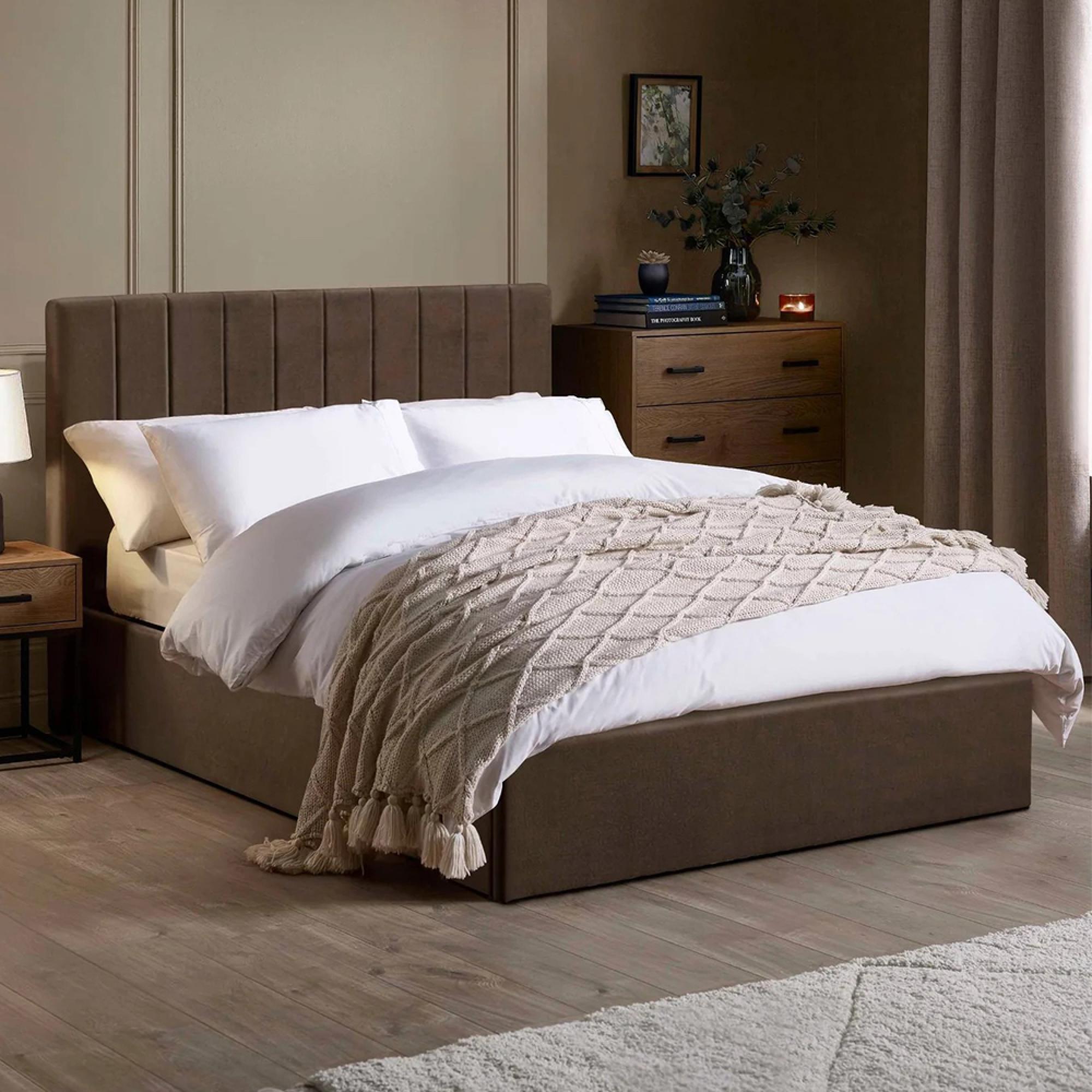 Aylen Ottoman Storage Bed - Chocolate Brown Velvet - Fabric - Sizes Available