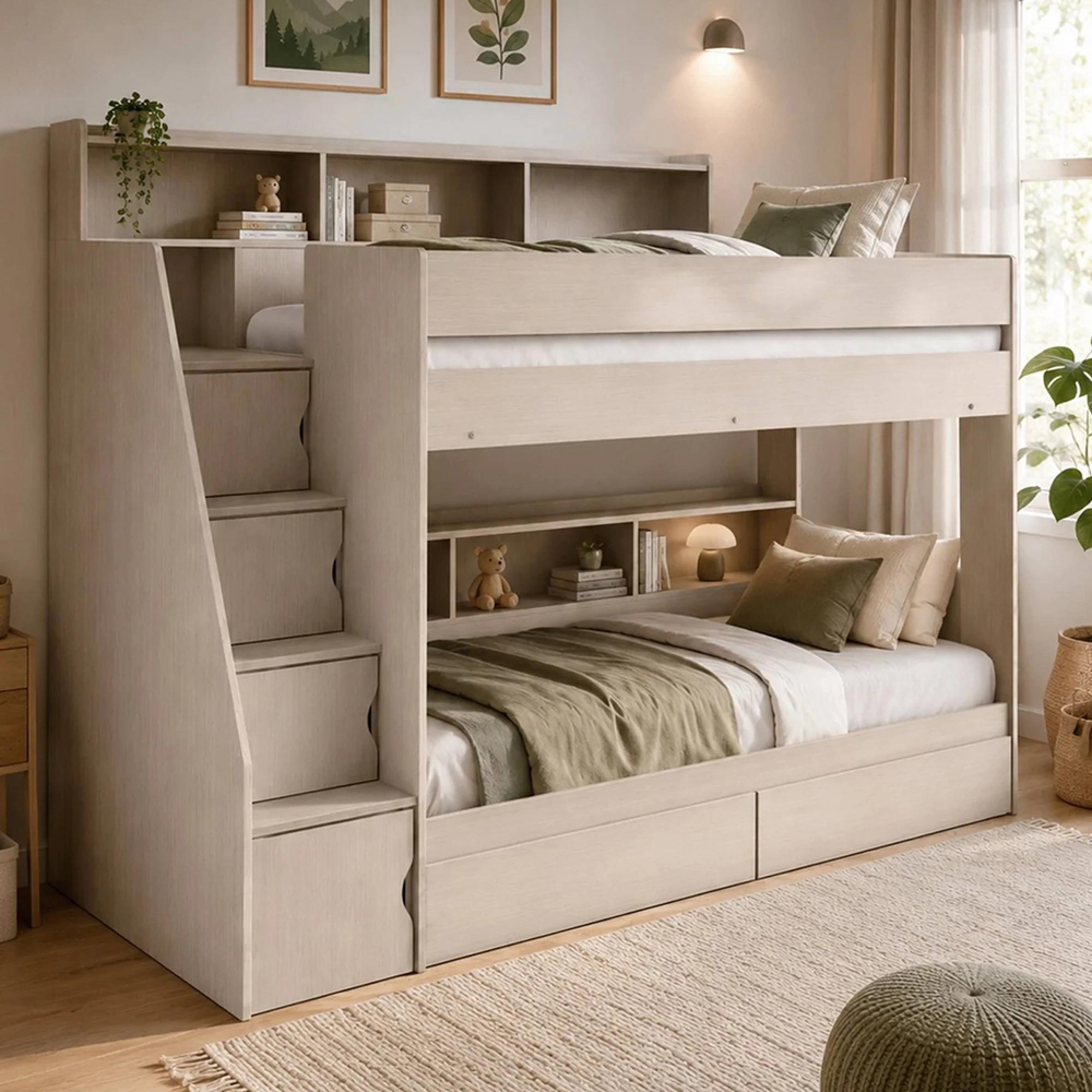 Camelot Staircase Storage Bunk Bed - Nordic White - Wood