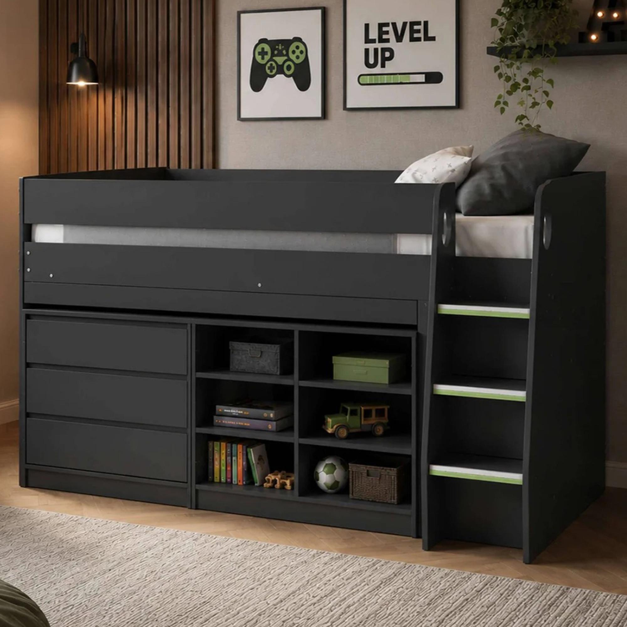 Vespa Midsleeper Storage Bed - Anthracite - Wood