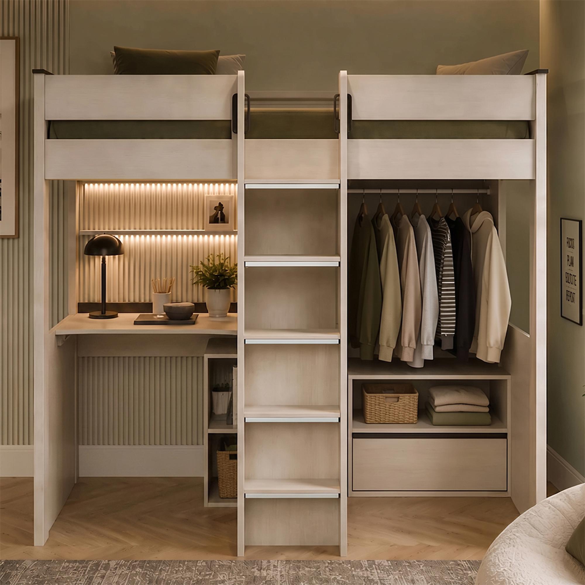 Celeste Highsleeper Storage Bed - Nordic White - Wood