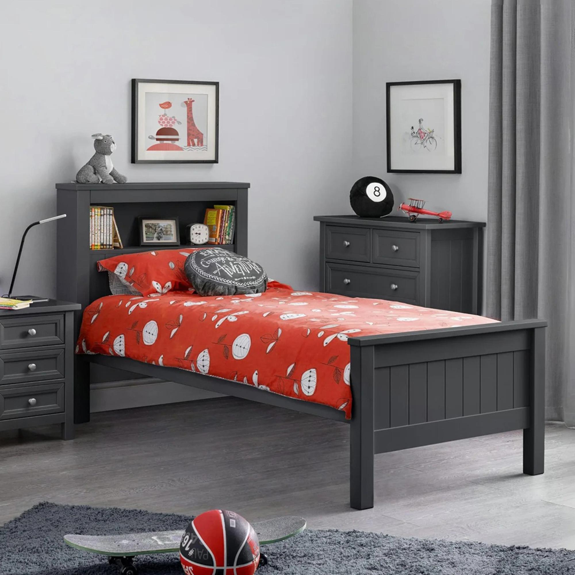 Maine Bookcase Bed - 3ft Single - Anthracite Lacquered - Wood