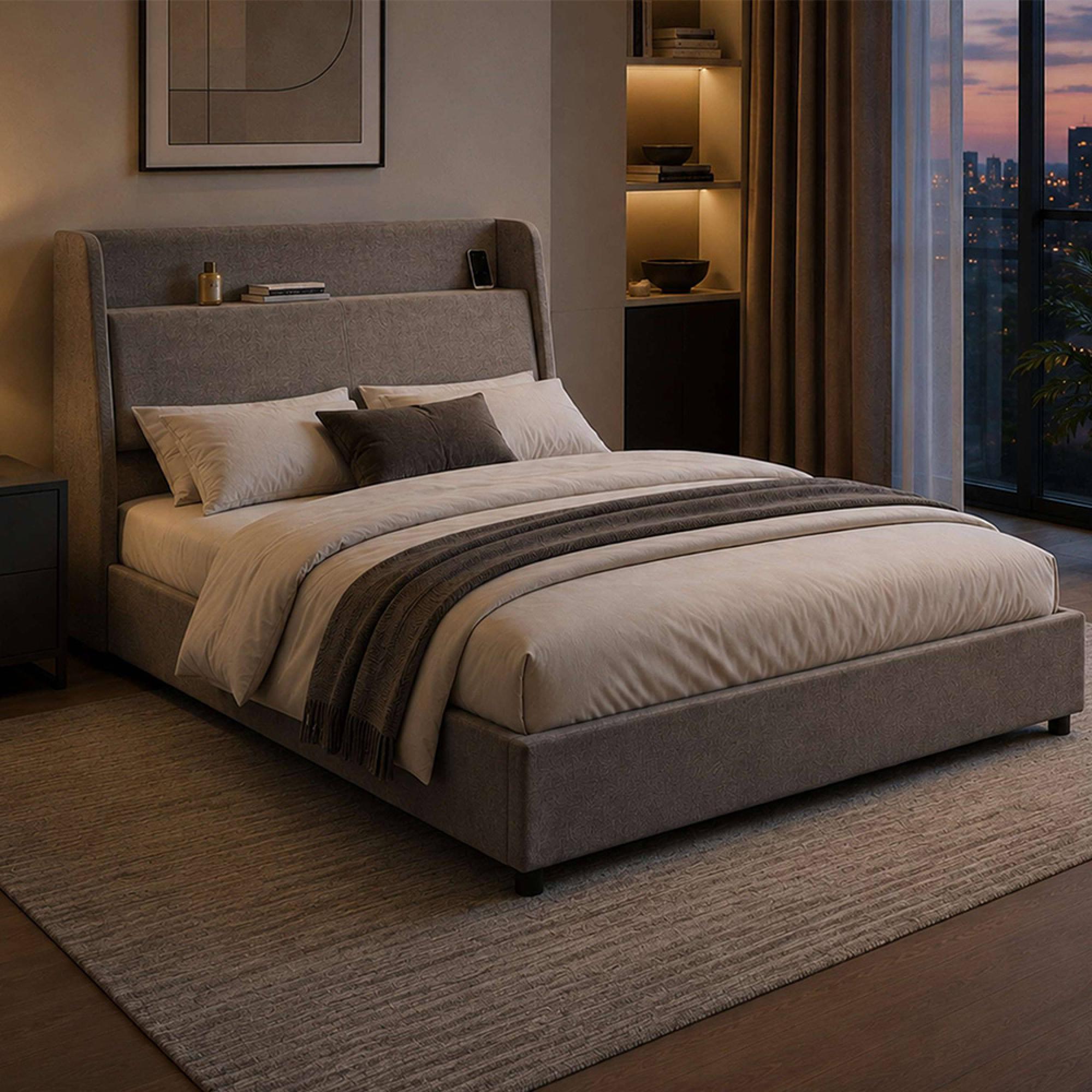 Blake Ottoman Storage Bed- with USB Charging - Grey - Fabric - Sizes Available