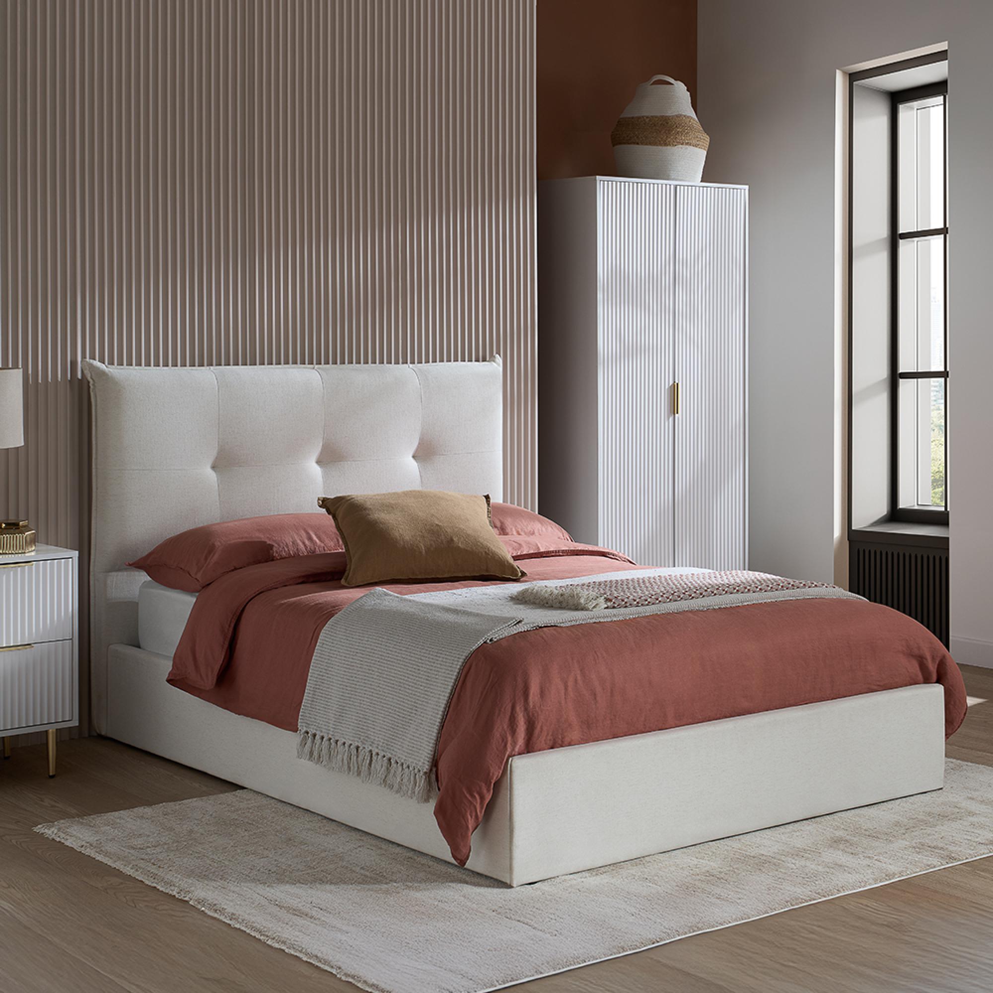Haven Ottoman Storage Bed - White - Fabric - Sizes Available