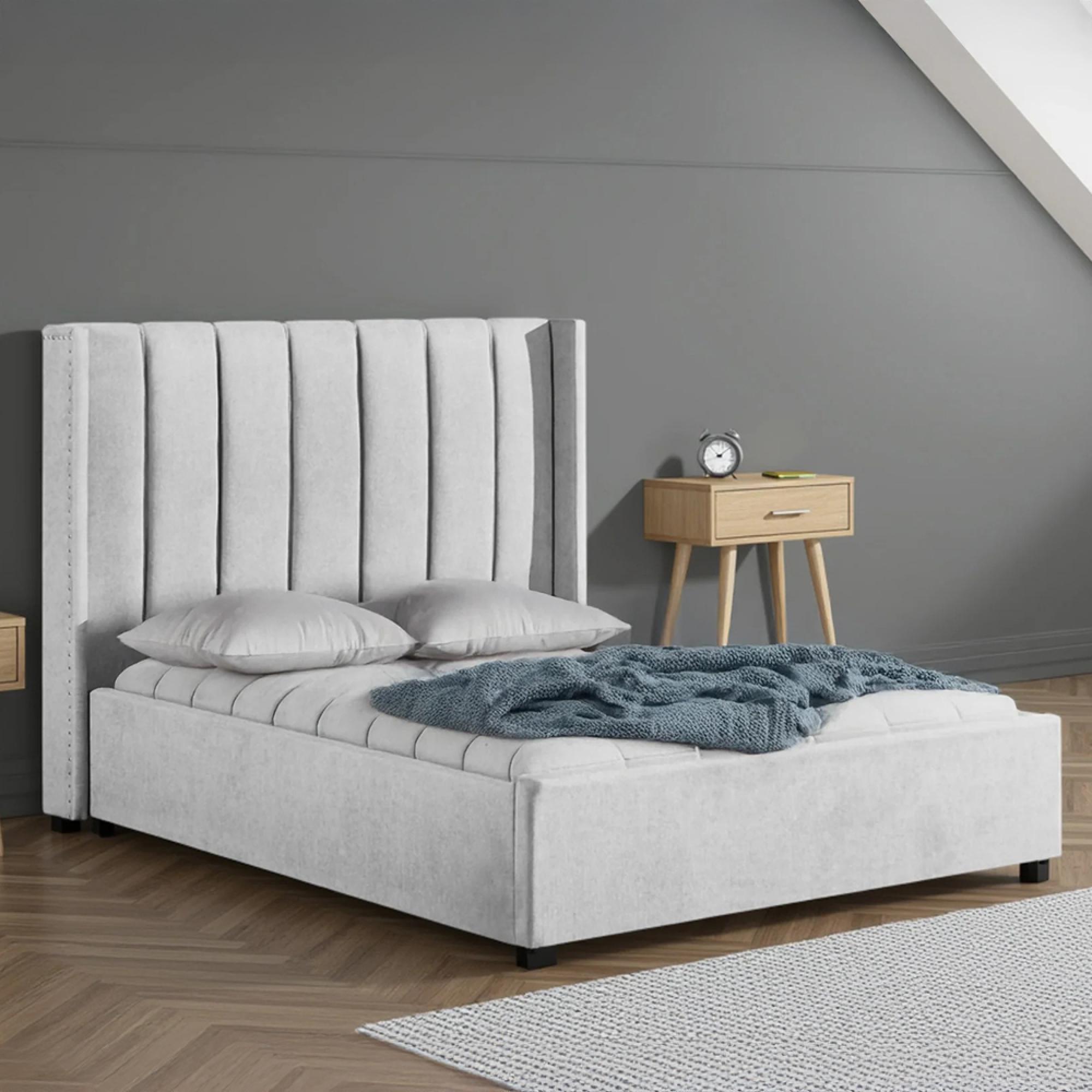 Amber Ottoman Storage Bed - Grey Fabric - 4ft 6in Double