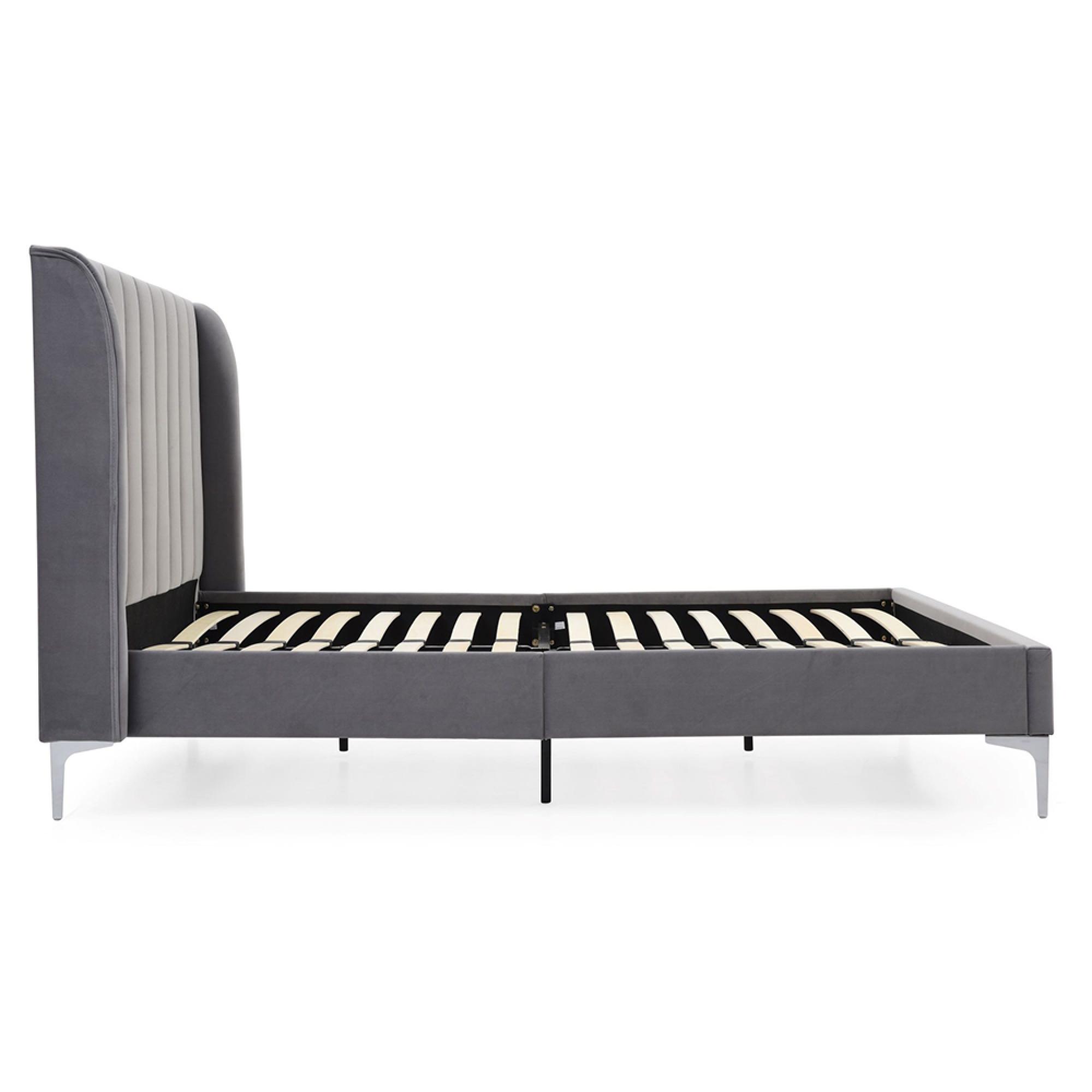 Avery Athena Grey Velvet Fabric Bed - Sizes Available