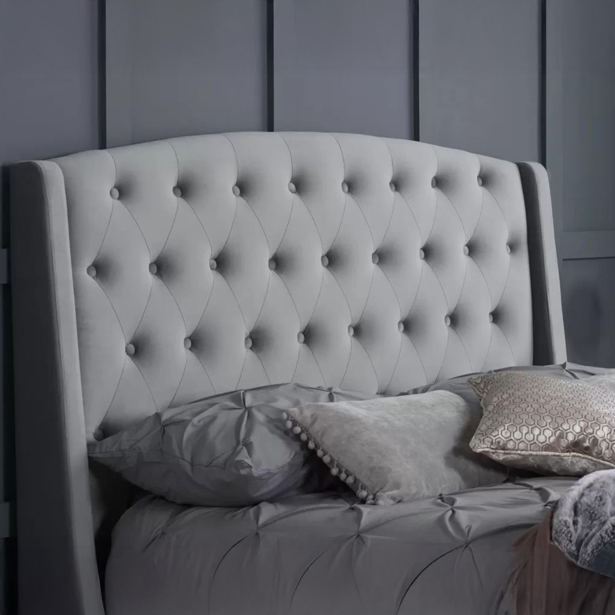 Balmoral Bed - Grey Velvet Fabric - Sizes Available