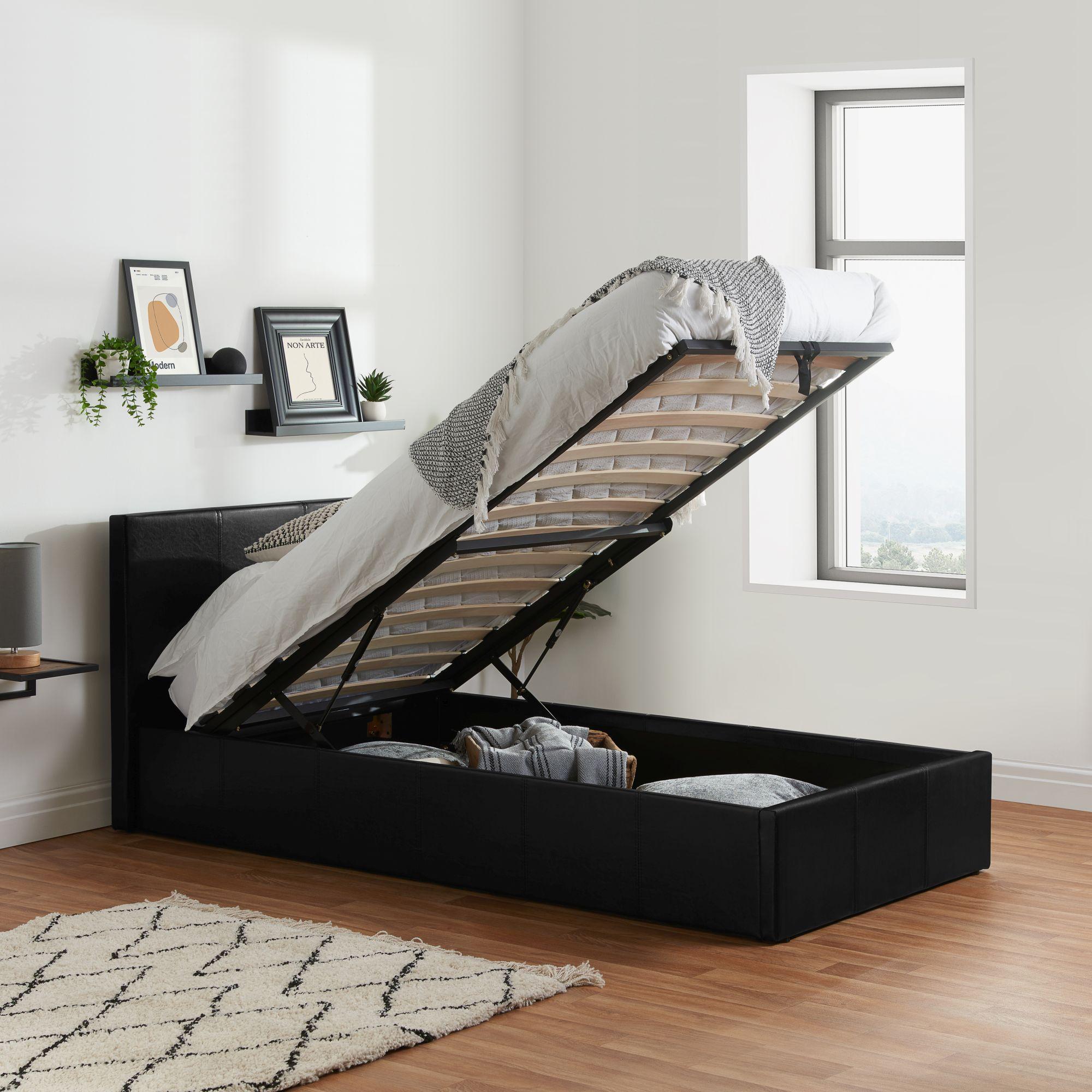 Berlin Ottoman Storage Bed - Black Leather - Sizes Available