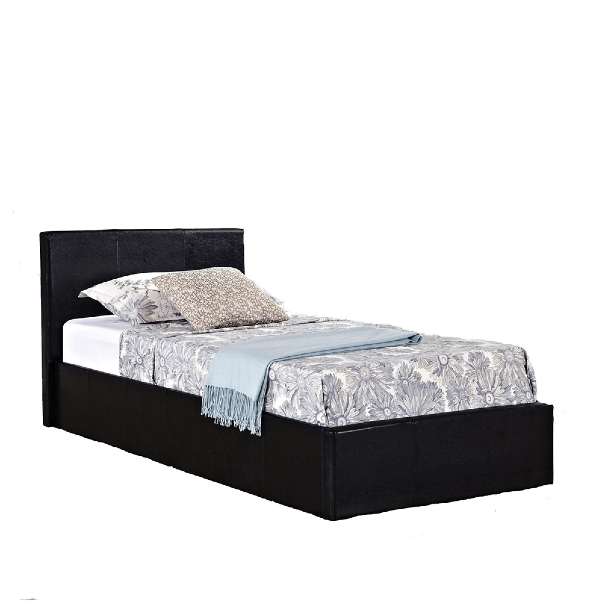 Berlin Ottoman Storage Bed - Black Leather - Sizes Available