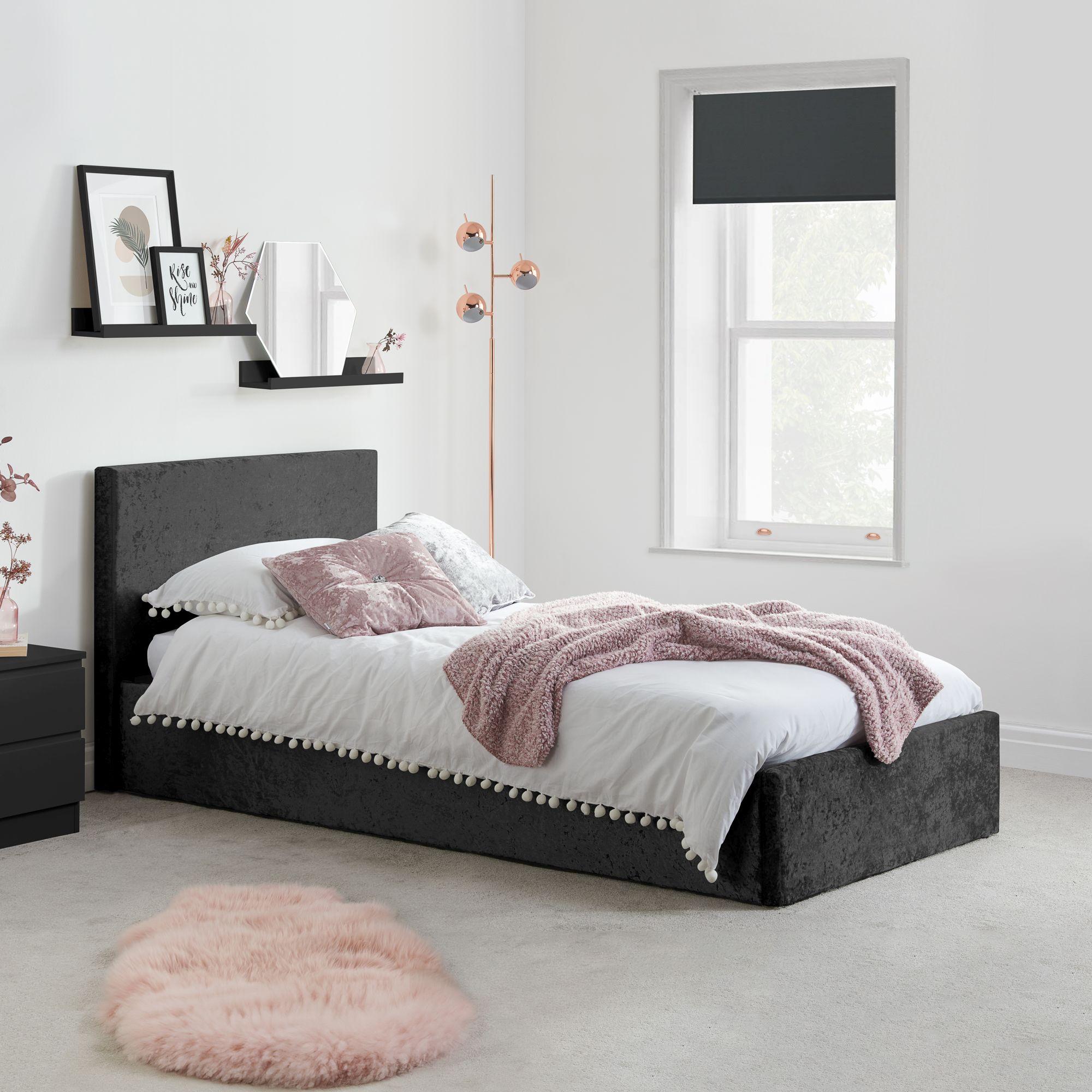 Berlin Ottoman Storage Bed - Black Velvet Fabric - Sizes Available