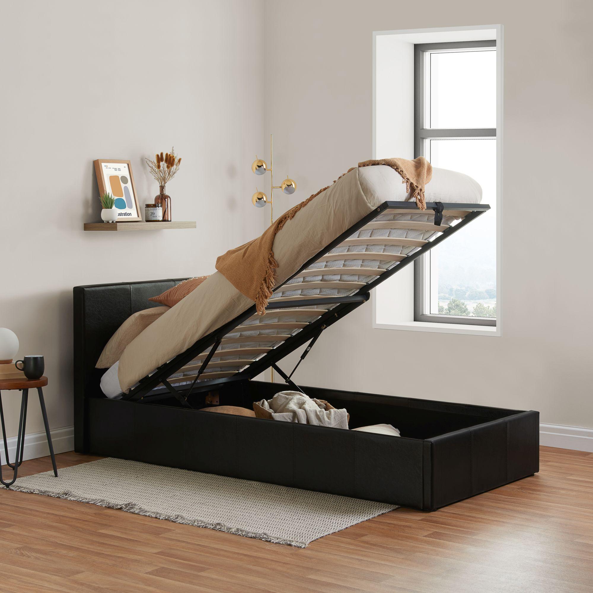Berlin Ottoman Storage Bed - Brown Leather - Sizes Available