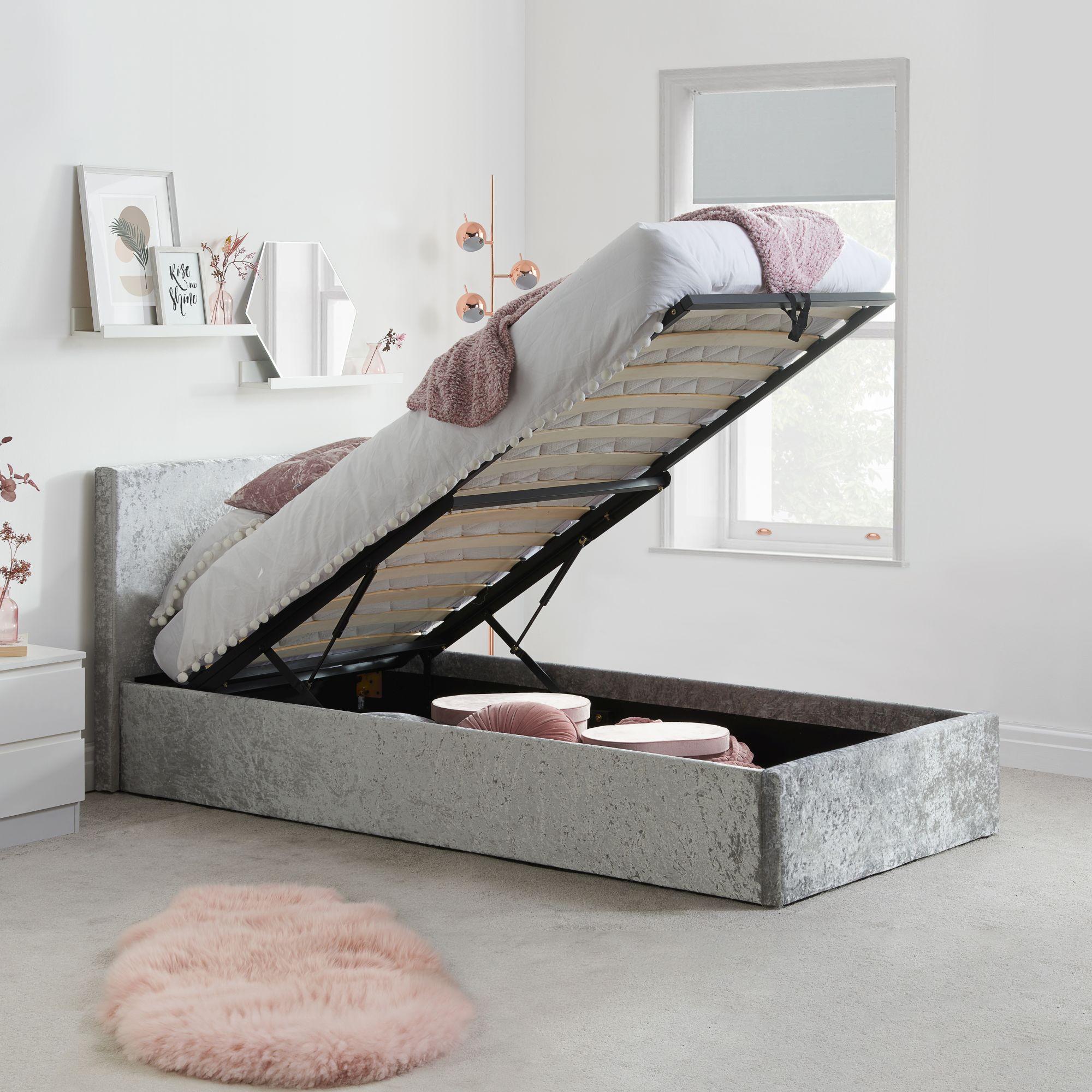 Berlin Ottoman Storage Bed - Steel Crushed Velvet Fabric - Sizes Available
