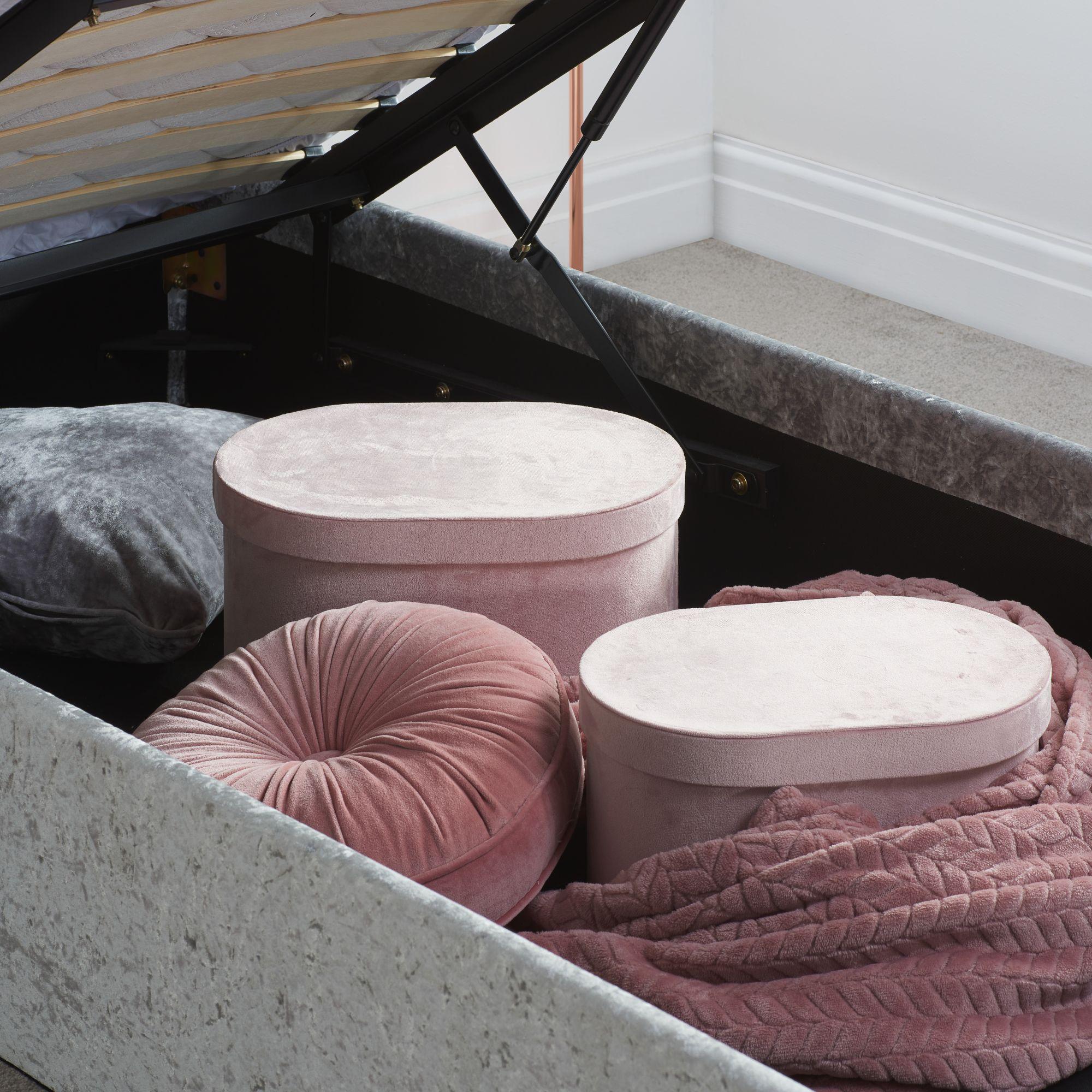 Berlin Ottoman Storage Bed - Steel Crushed Velvet Fabric - Sizes Available