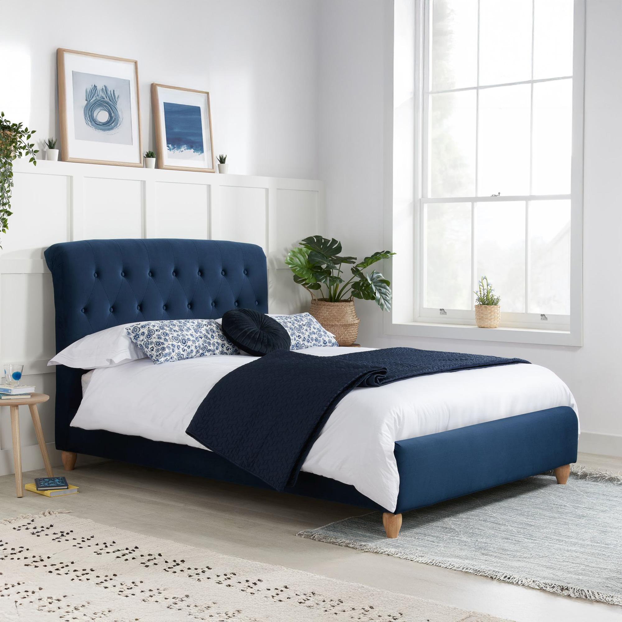 Brompton Bed - Midnight Blue Fabric - Sizes Available