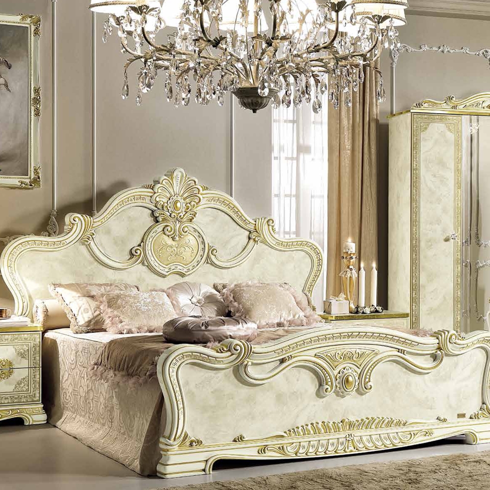 Leonardo Bed - Ivory Gloss and Gold - Sizes Available