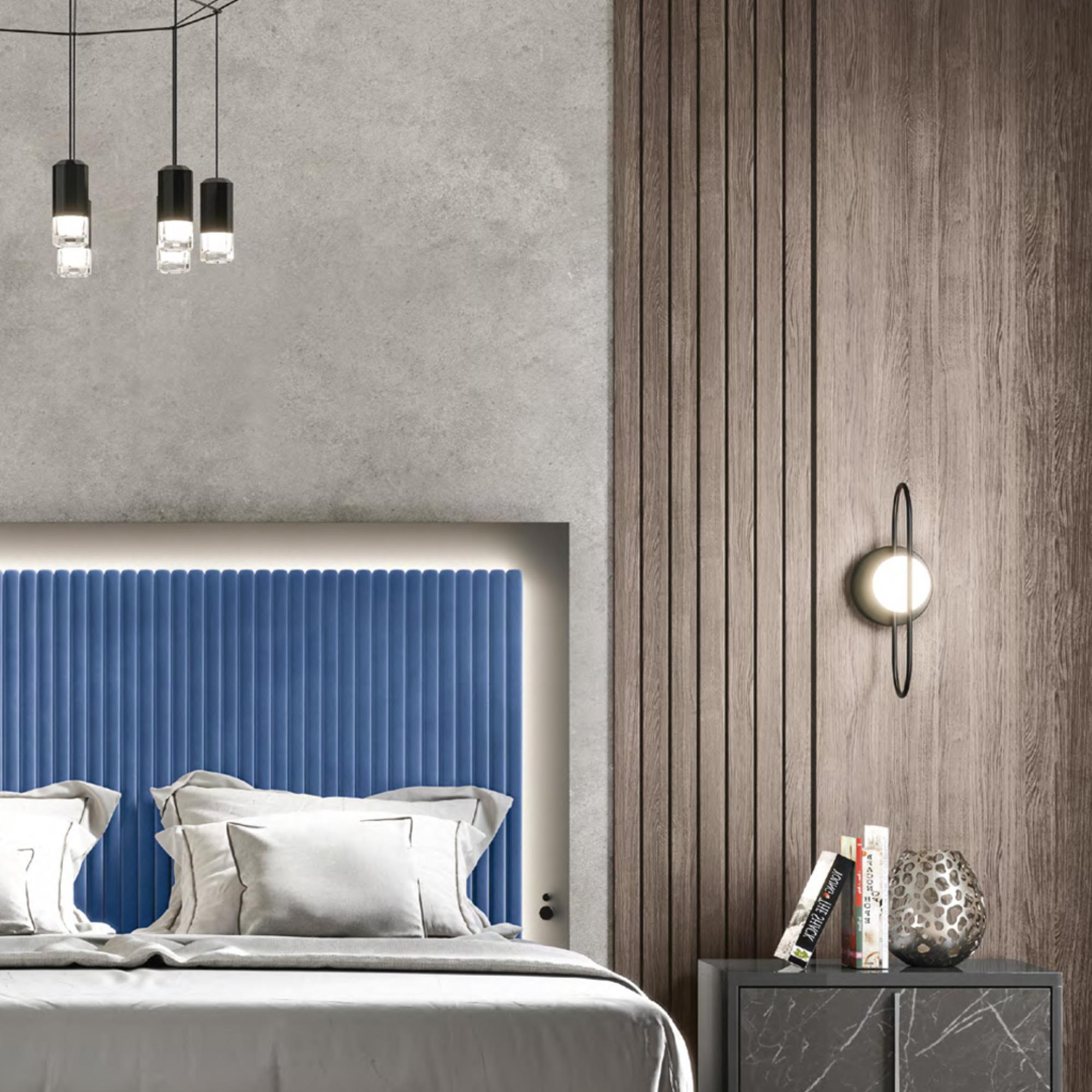 Carvelle Night Blue Fabric Headboard Bed Sizes Available