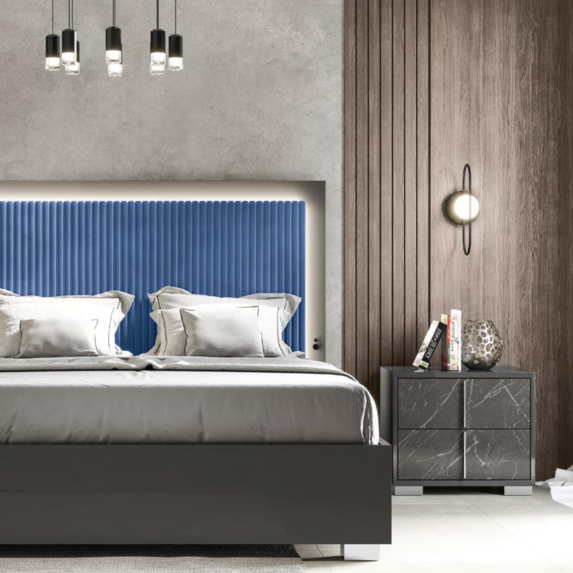 Carvelle Night Blue Fabric Headboard Bed Sizes Available