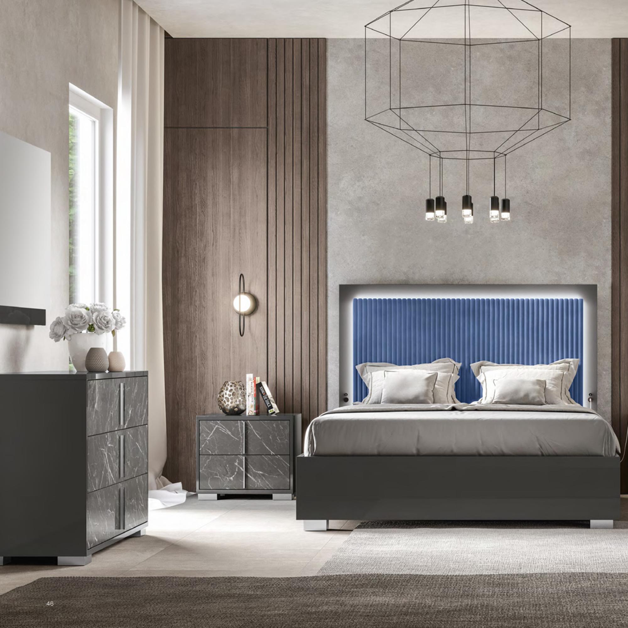 Carvelle Night Blue Fabric Headboard Bed Sizes Available