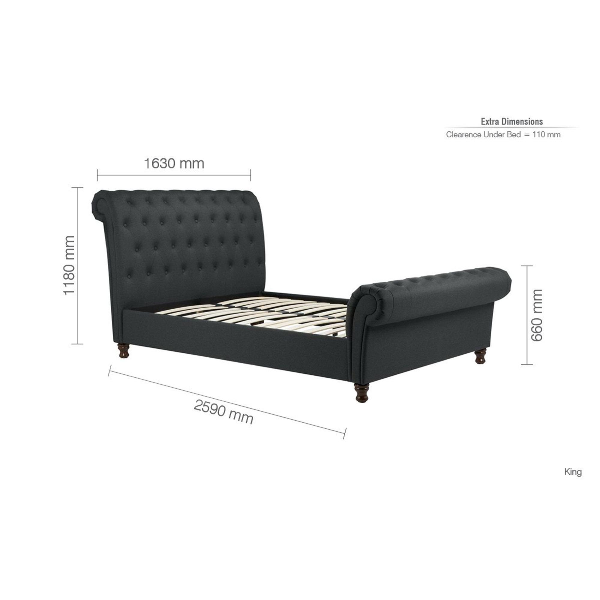 Castello Sleigh Bed - Charcoal Fabric - 5ft King Size