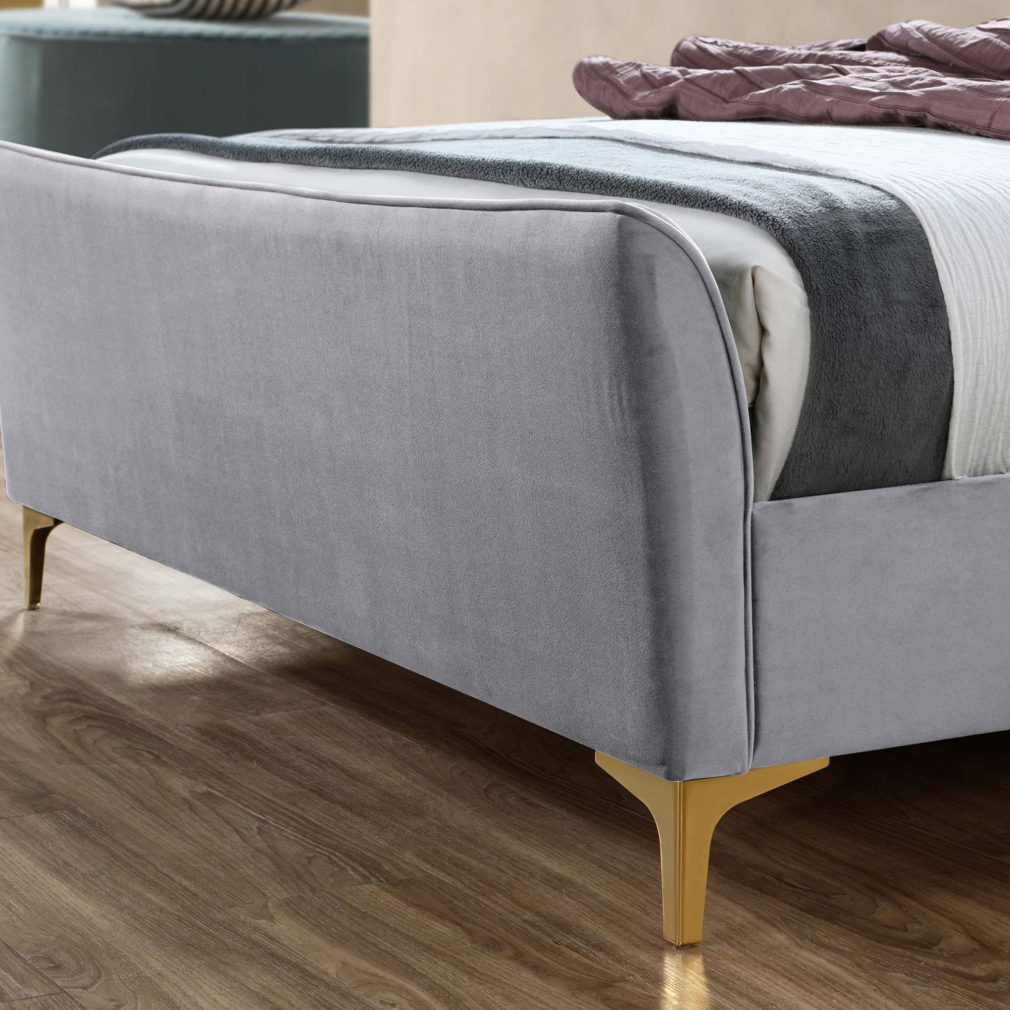 Clover Bed - Grey Velvet Fabric - Sizes Available
