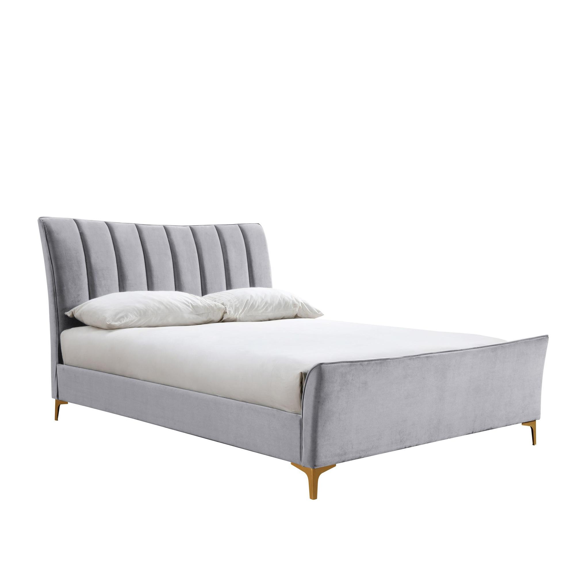 Clover Bed - Grey Velvet Fabric - Sizes Available
