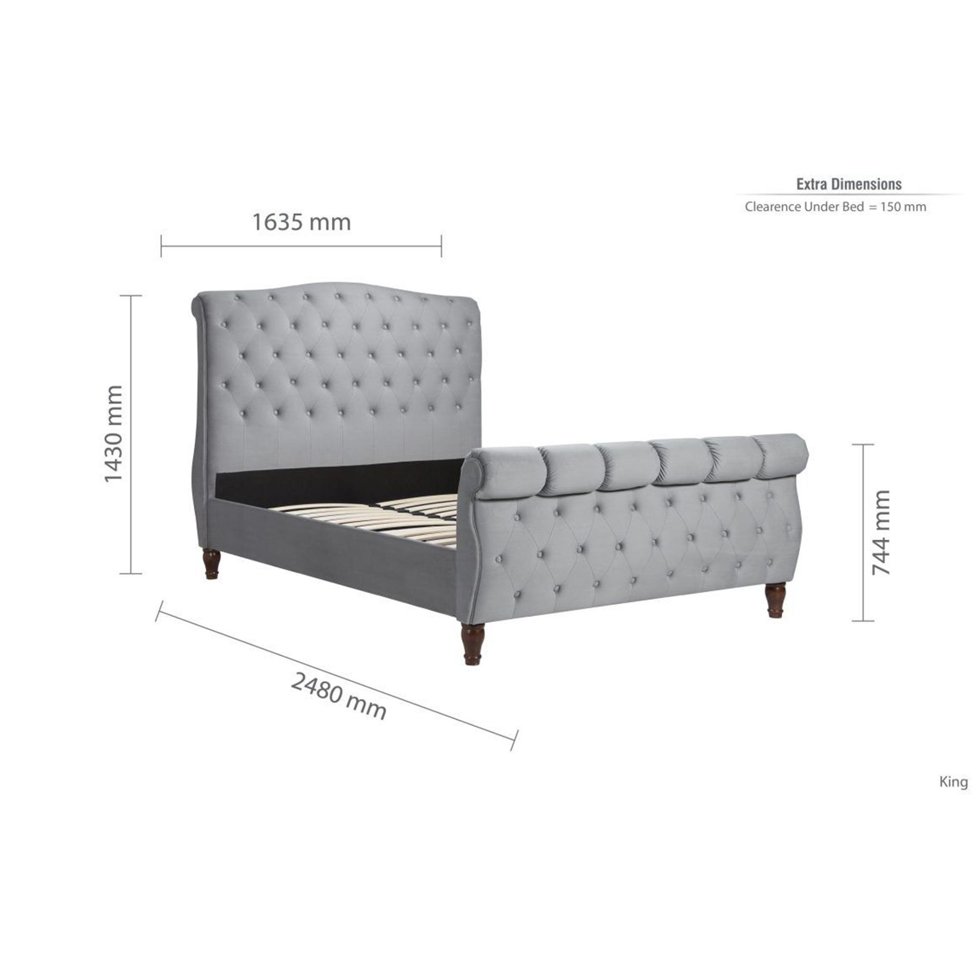 Colorado Bed - Grey Velvet Fabric - Sizes Available