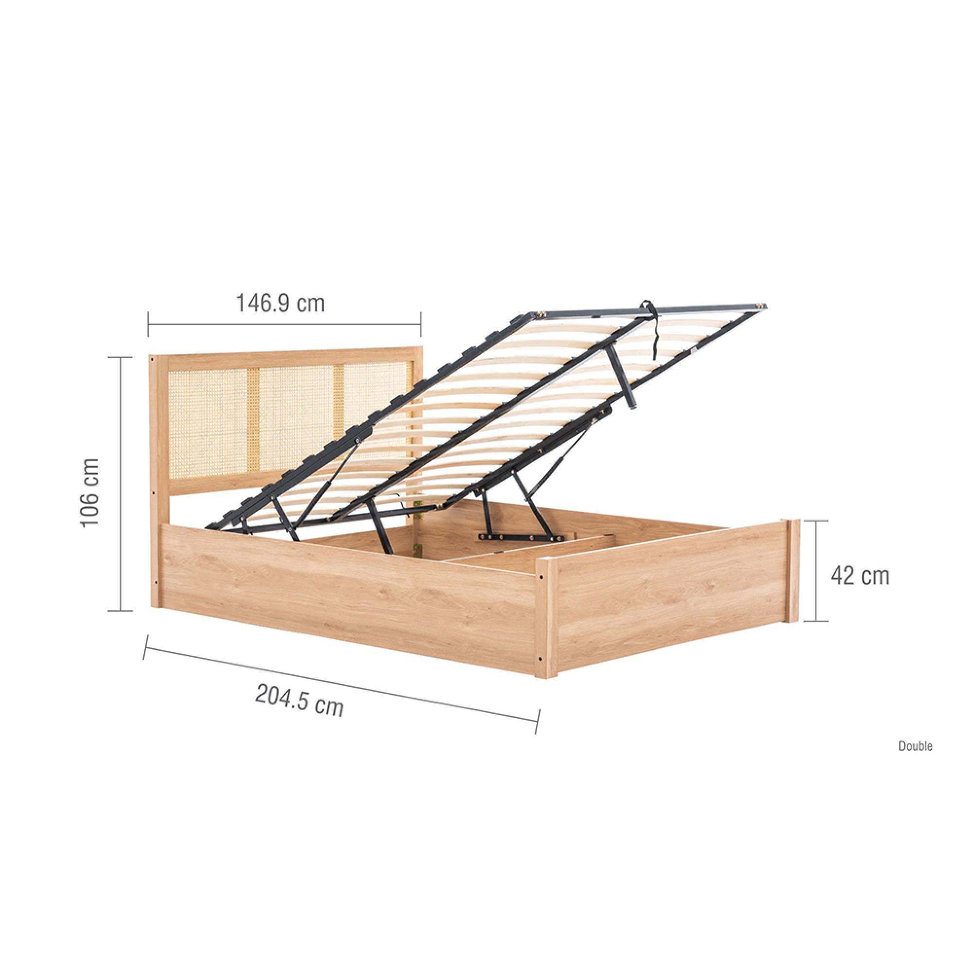 Croxley Ottoman Storage Bed - Oak and Rattan - Sizes Available