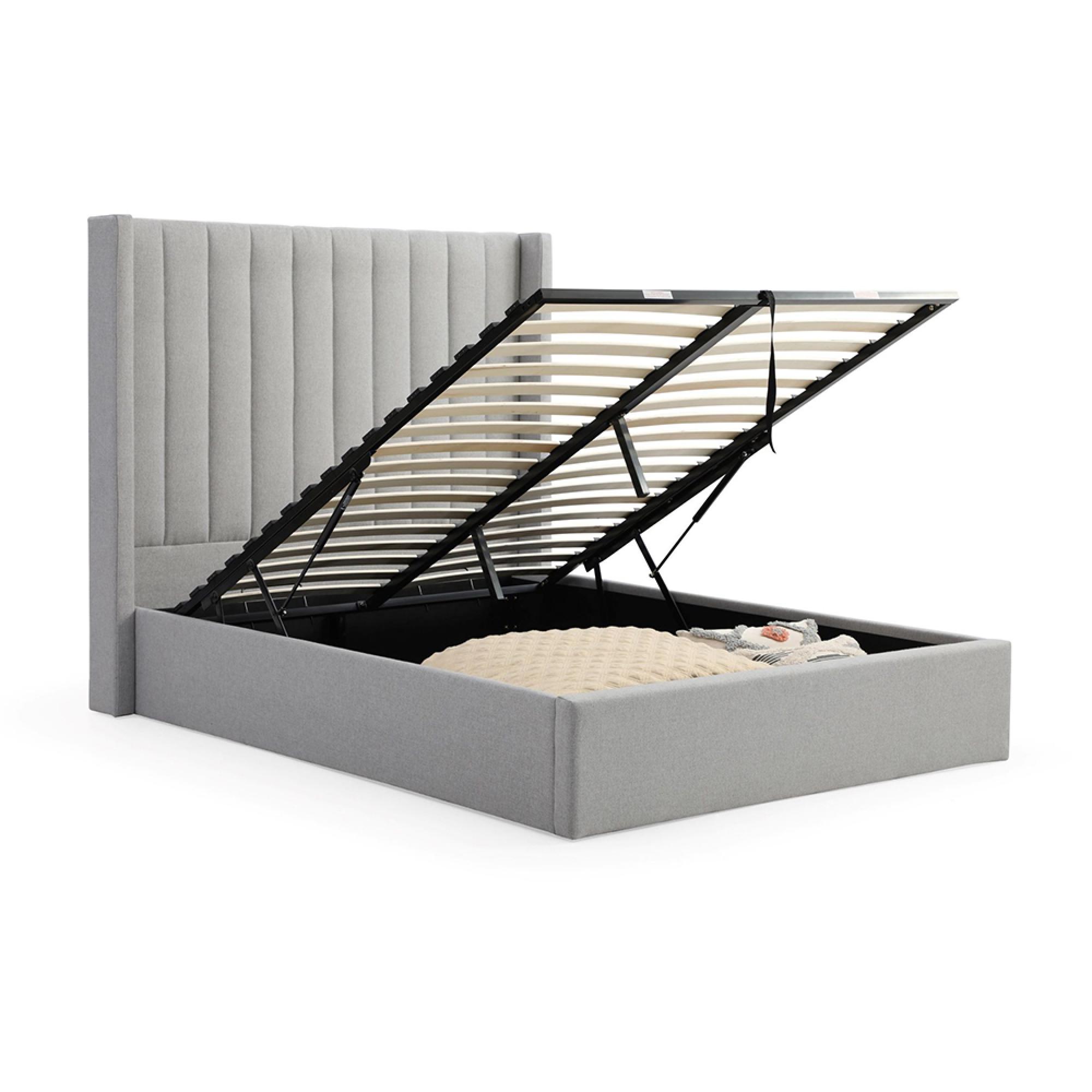 Emerson Athena Grey Velvet Fabric Ottoman Storage Bed -6ft Queen Size