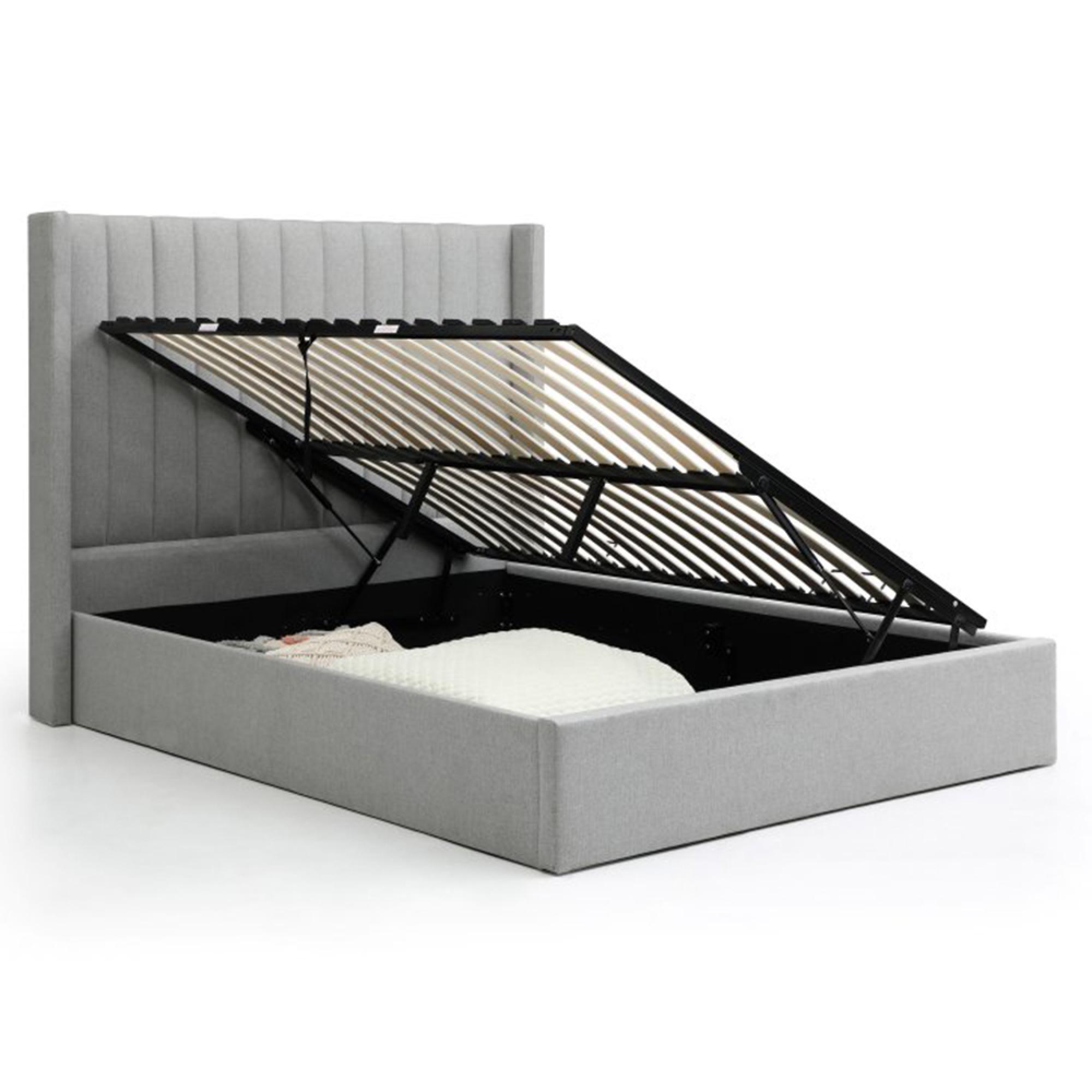 Emerson Athena Grey Velvet Fabric Ottoman Storage Bed -6ft Queen Size