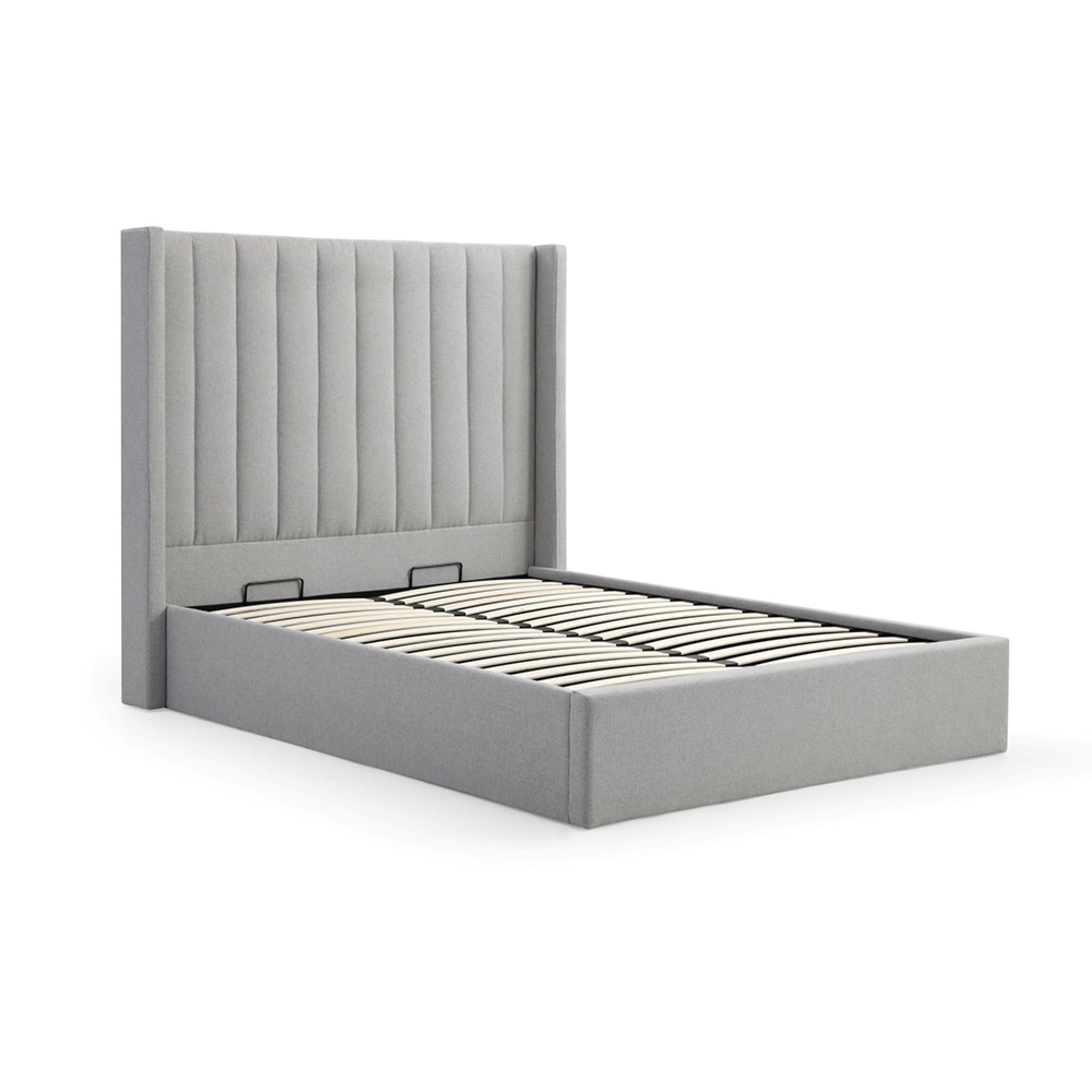 Emerson Athena Grey Velvet Fabric Ottoman Storage Bed -6ft Queen Size