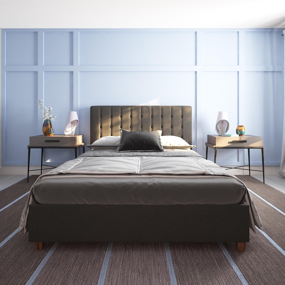 Emily Linen Fabric Bed - Grey - 5ft King Size - 4108439UK