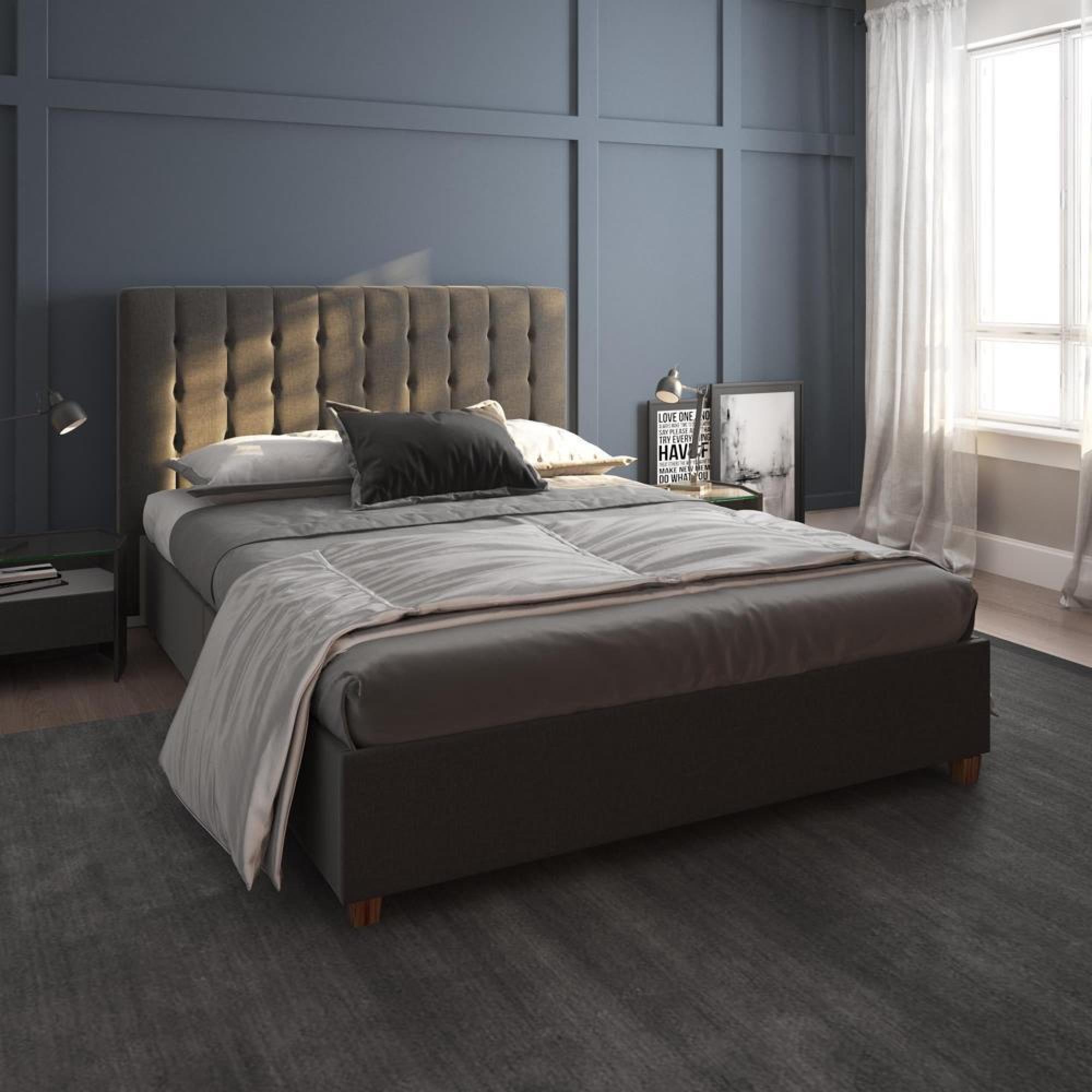 Emily Linen Upholstered Bed - Grey - 5ft King Size - 4108429UK