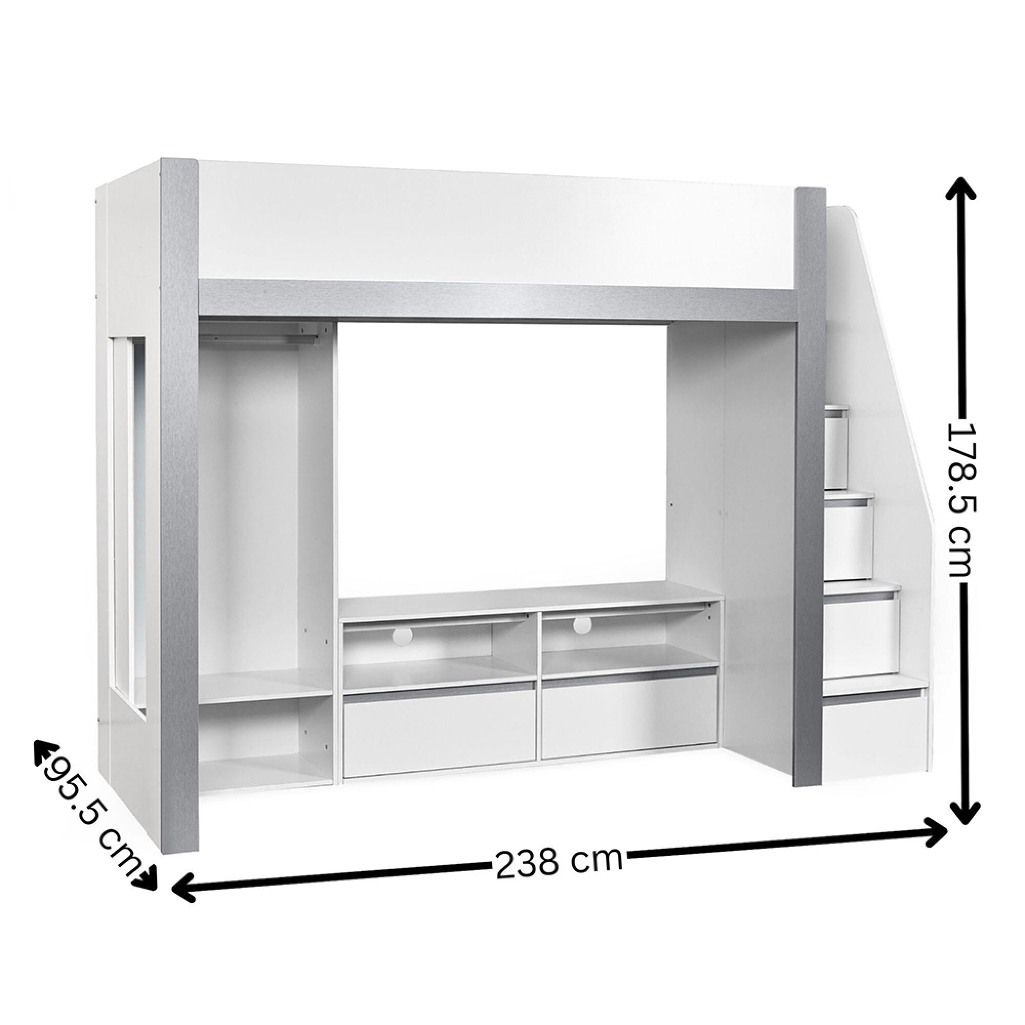 Gaia Highsleeper TV Bunk Bed - White