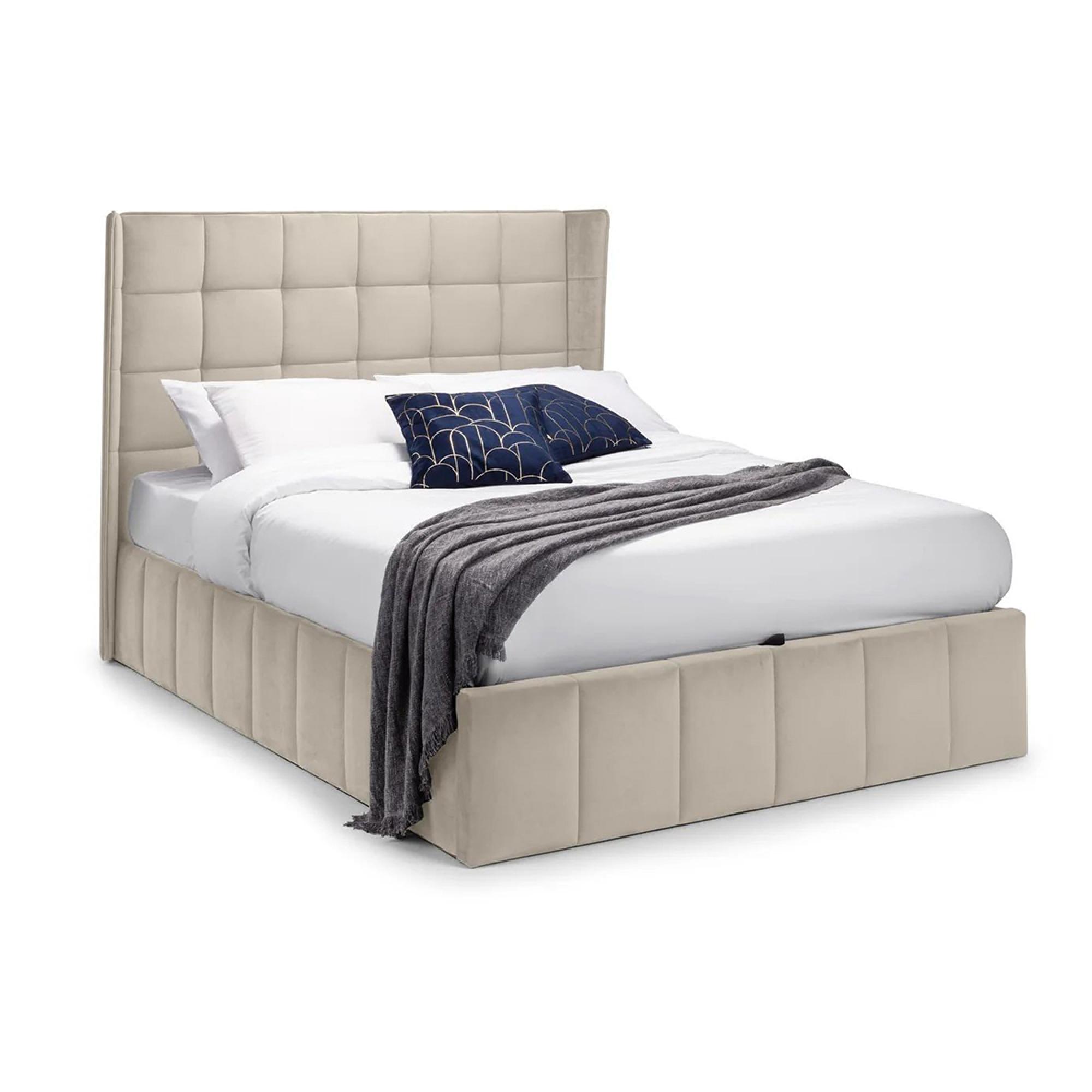 Gatsby Ottoman Storage Bed - Cream Velvet Fabric - Sizes Available