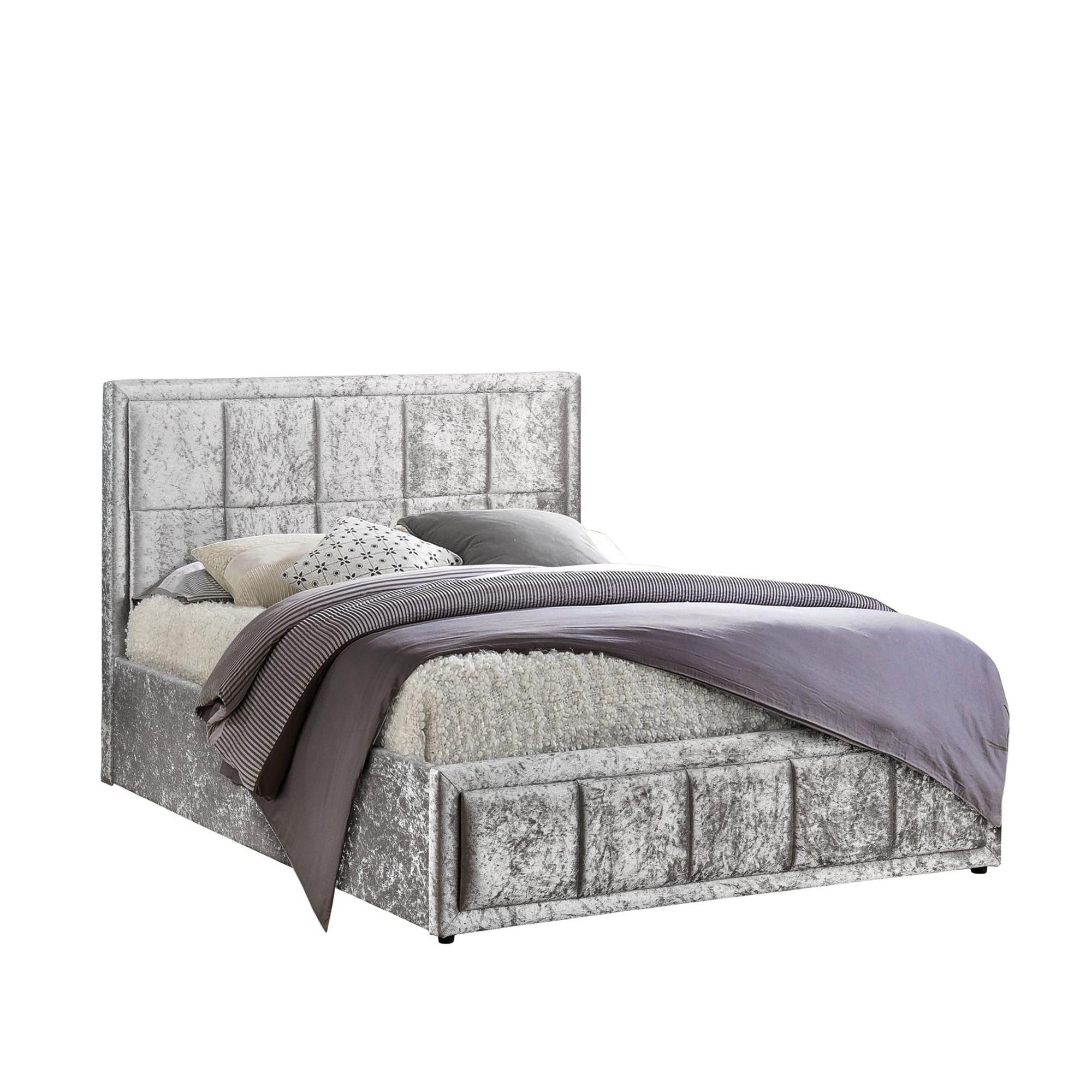 Hannover Ottoman Storage Bed - Steel Crushed Velvet Fabric - Sizes Available