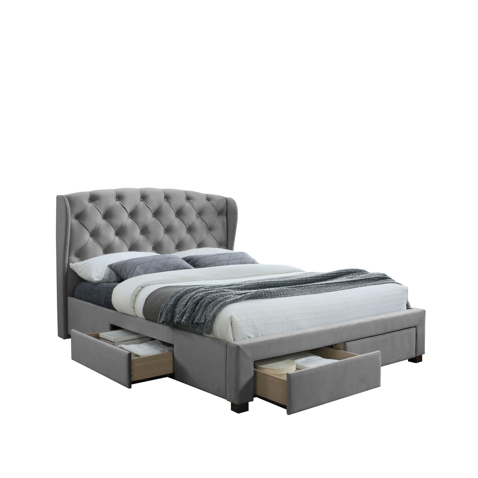 Hope Bed - Grey Velvet Fabric - Sizes Available