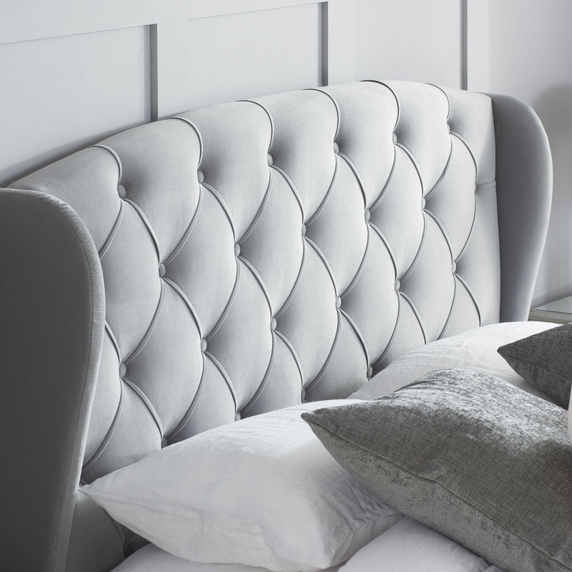 Hope Bed - Grey Velvet Fabric - Sizes Available