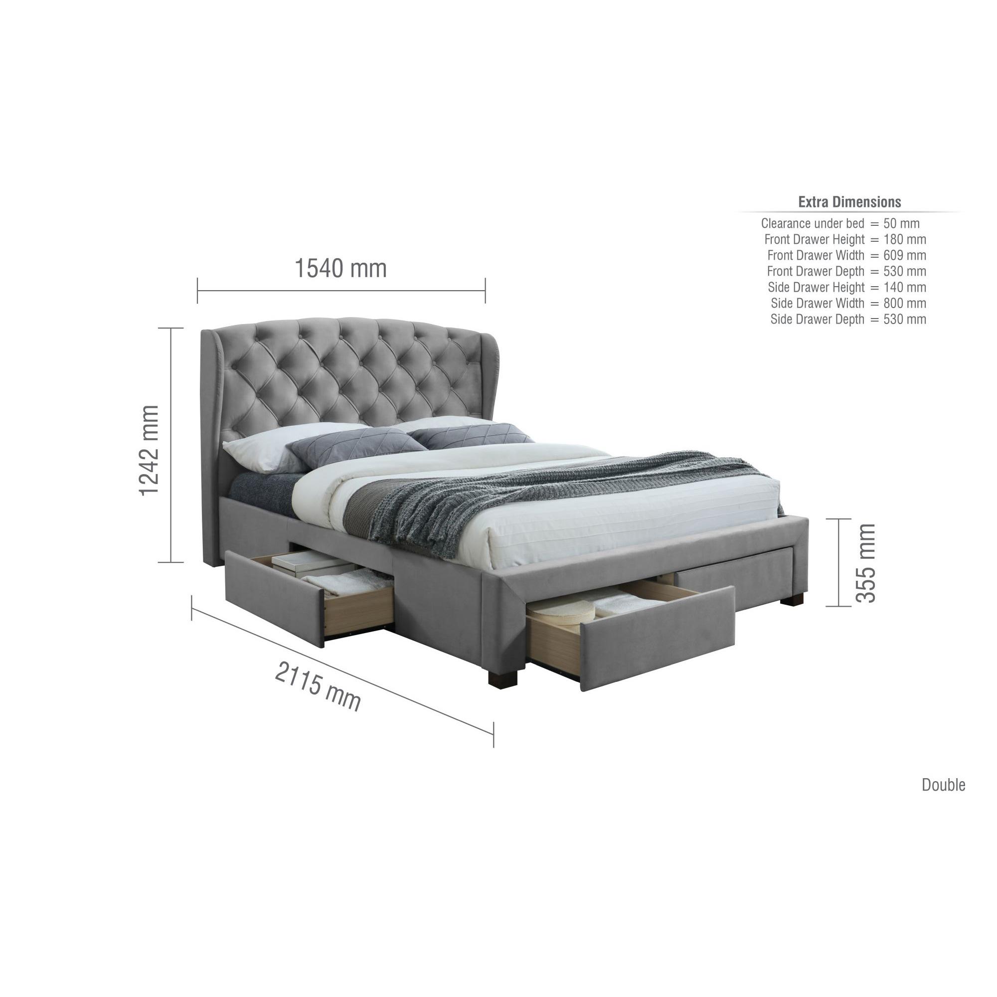 Hope Bed - Grey Velvet Fabric - Sizes Available