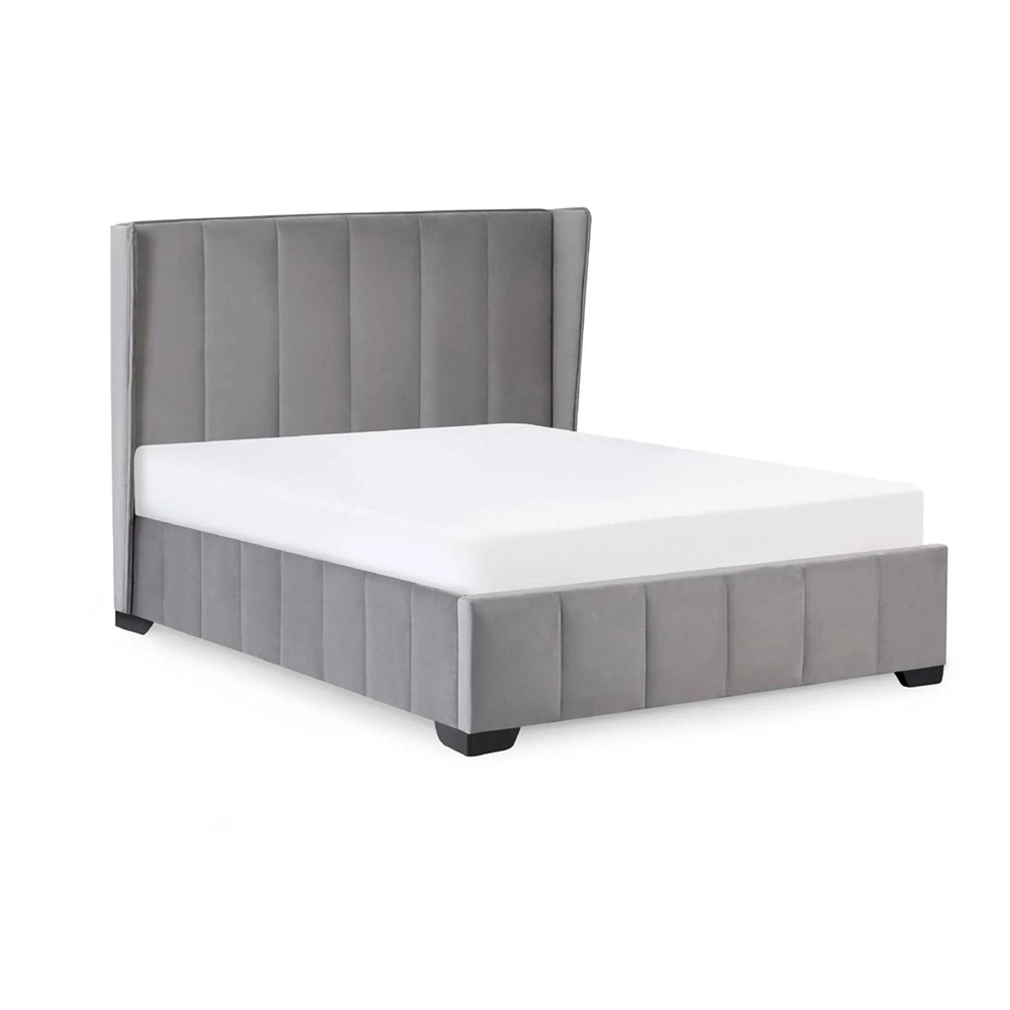 Katie Bed - Grey Velvet Fabric - Sizes Available