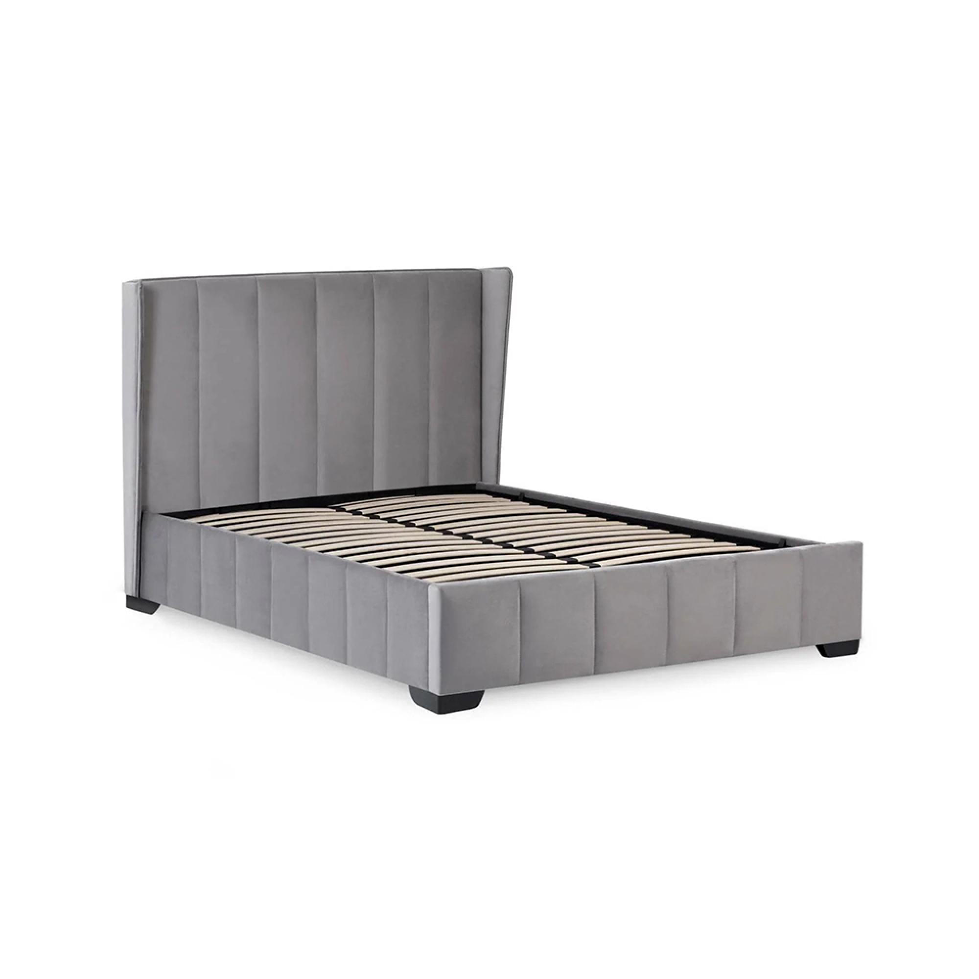 Katie Bed - Grey Velvet Fabric - Sizes Available