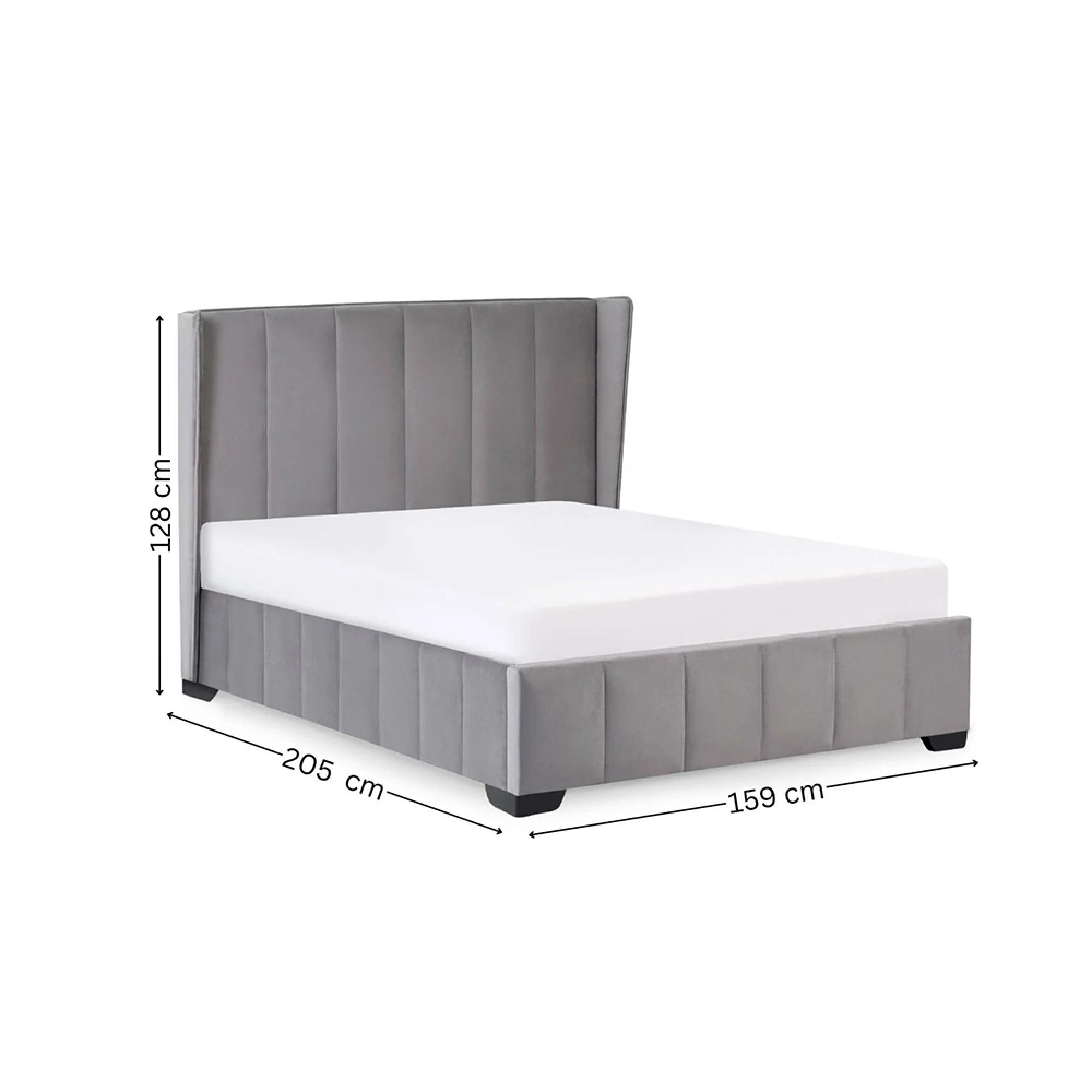 Katie Bed - Grey Velvet Fabric - Sizes Available