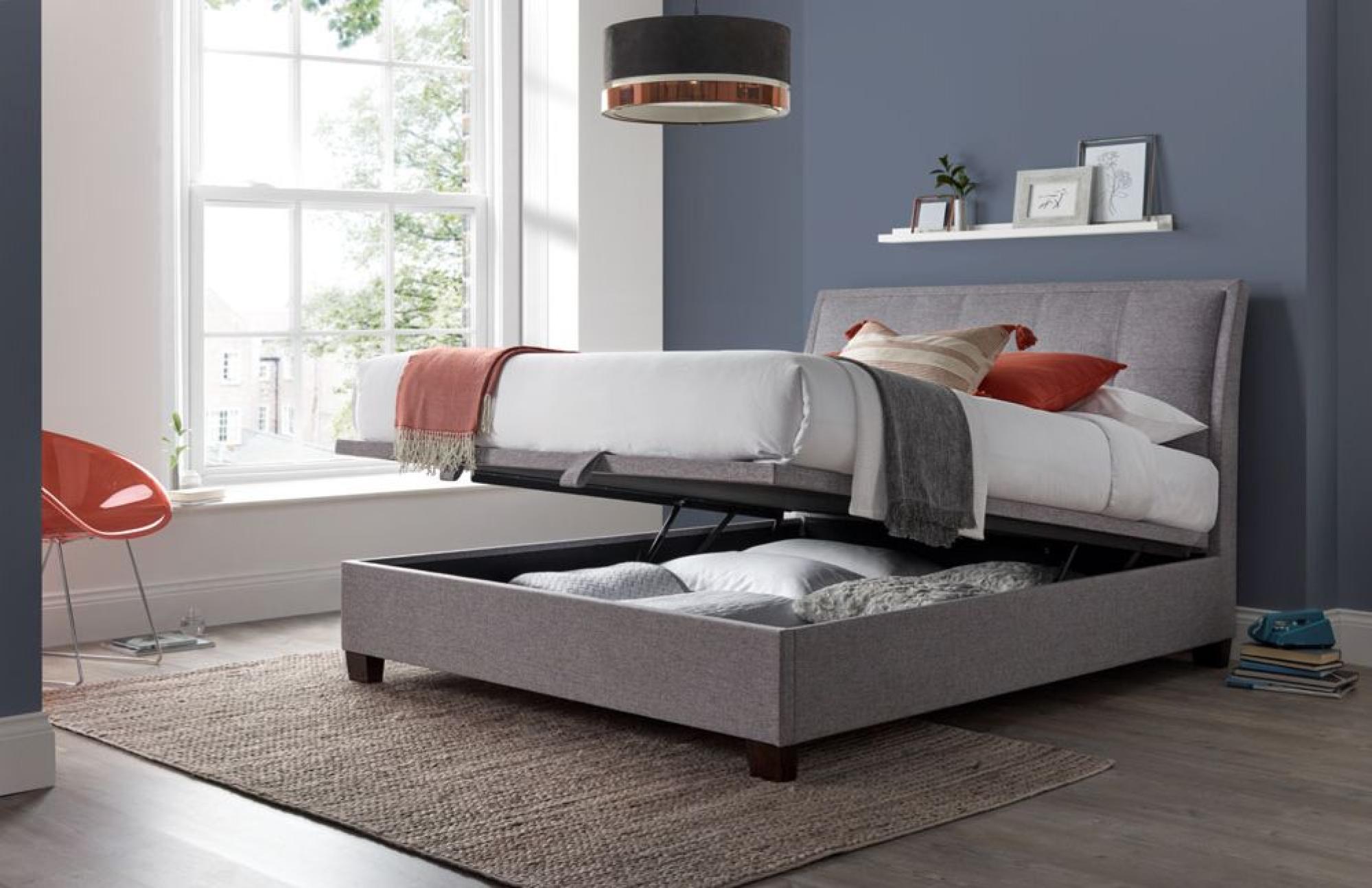 Accent Ottoman Storage Bed - Marbella Grey Fabric - Sizes Available