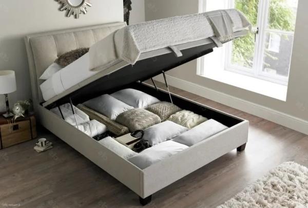 Accent Ottoman Storage Bed - Oatmeal Fabric - Sizes Available