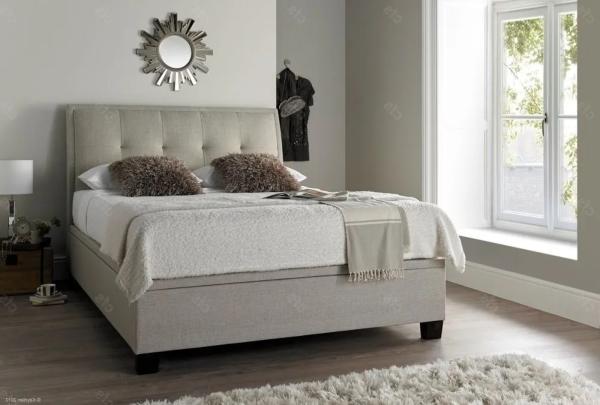 Accent Ottoman Storage Bed - Oatmeal Fabric - Sizes Available