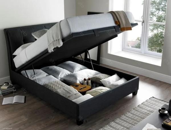 Accent Ottoman Storage Bed - Pendle Slate Fabric - Sizes Available