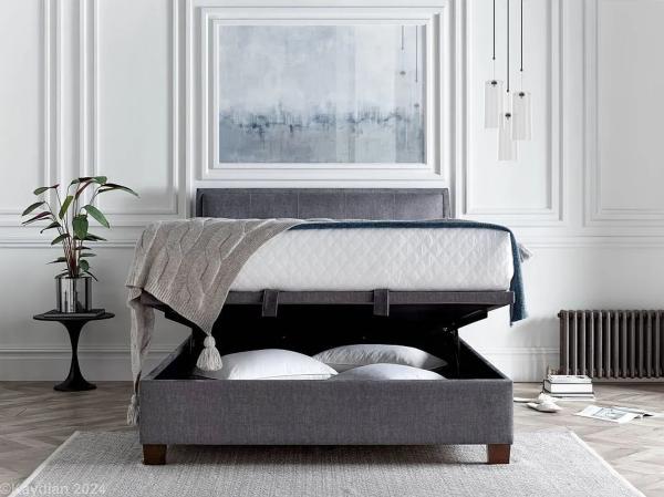 Accent Ottoman Storage Bed - Vogue Grey Fabric - Sizes Available