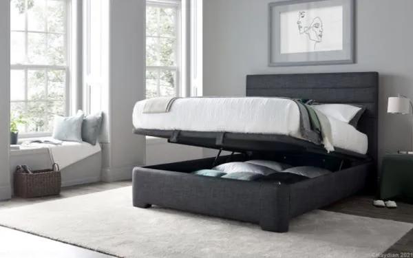 Appleby Ottoman Storage Bed - Pendle Slate Fabric - Sizes Available