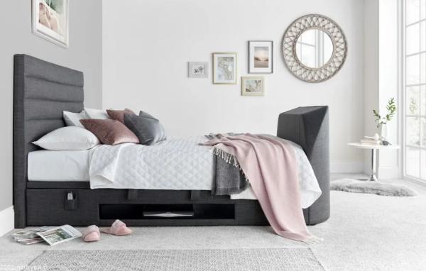 Appleton Ottoman Storage TV Bed - Grey Fabric - Sizes Available