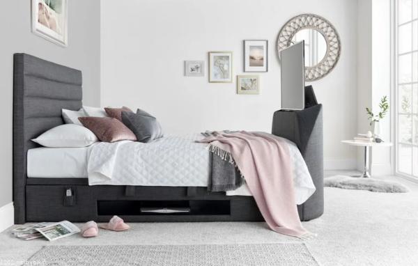 Appleton Ottoman Storage TV Bed - Grey Fabric - Sizes Available